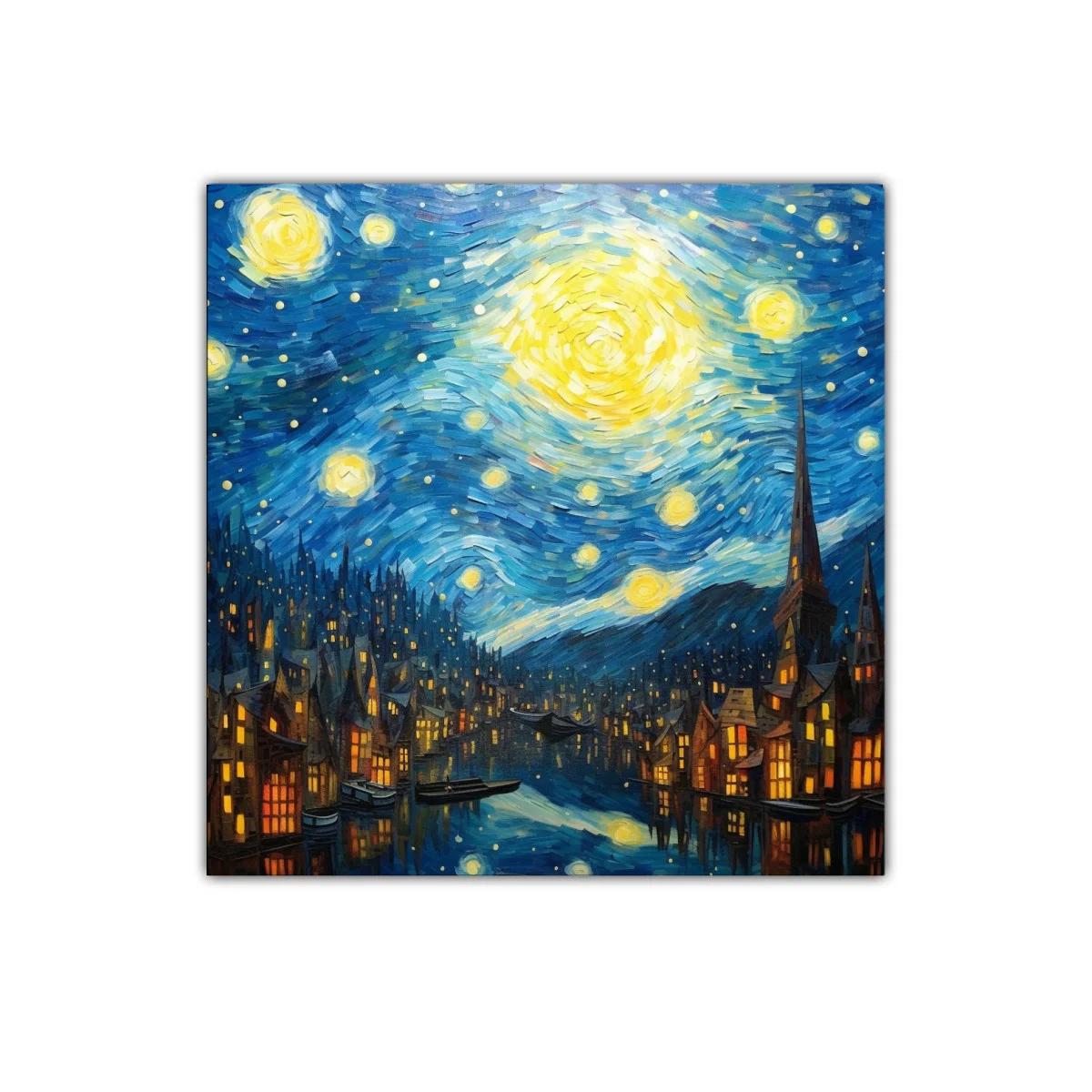 Cuadro decorativo noche estrellada sobre ciudad iluminada — imagen principal