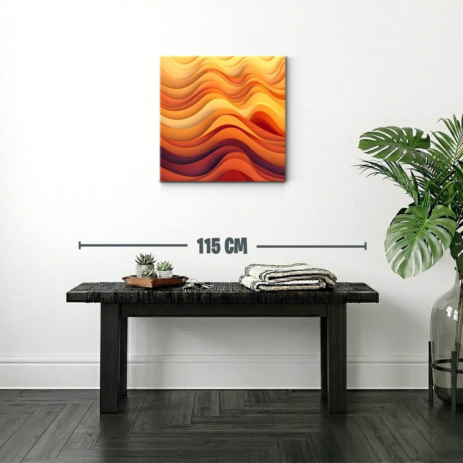 Cuadro abstracto con ondas cálidas en tonos naranjas y amarillos — miniatura 2
