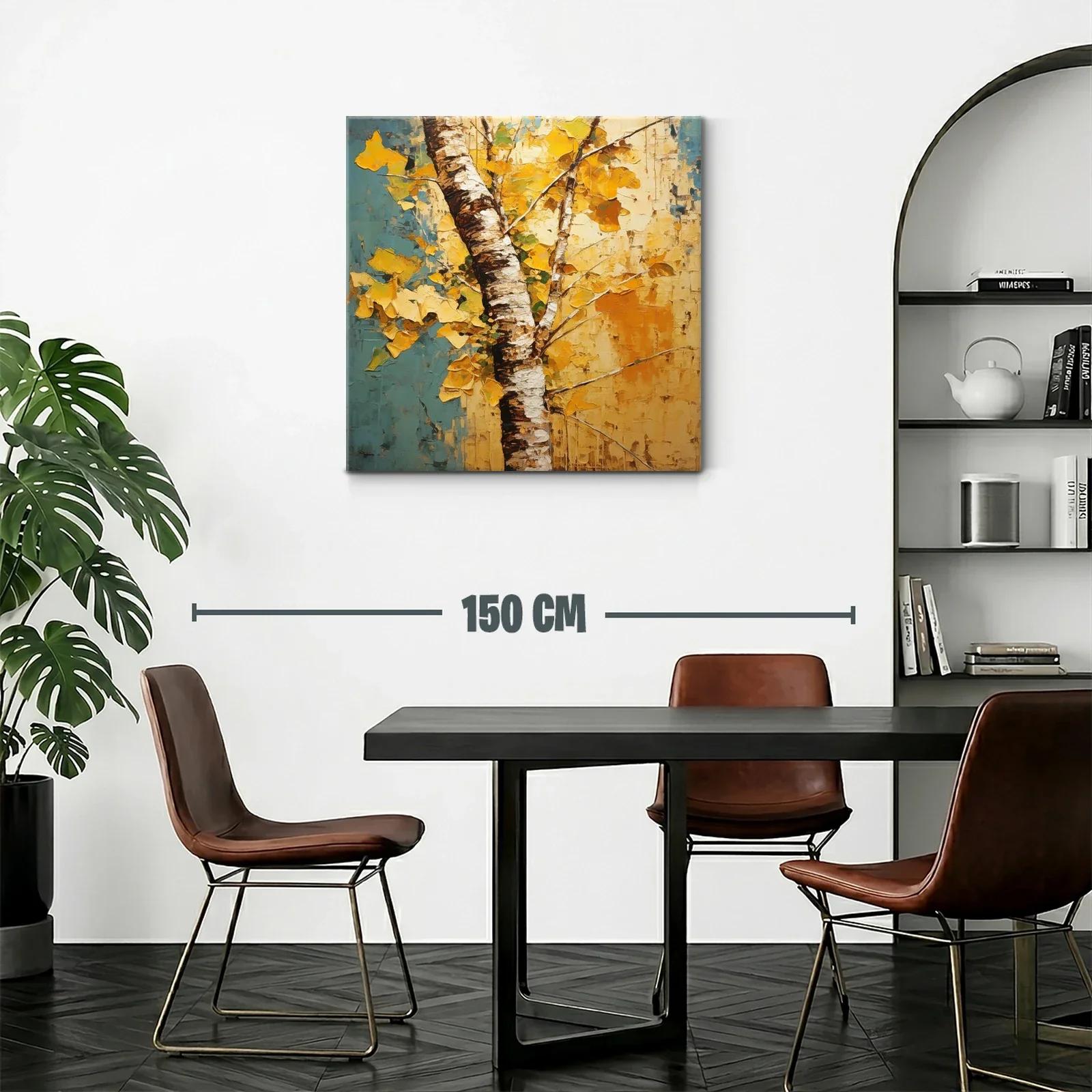 Árbol otoñal con hojas doradas y fondo azul y amarillo — miniatura 2