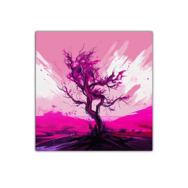 Árbol vibrante en tonos fucsias y rosas intensos