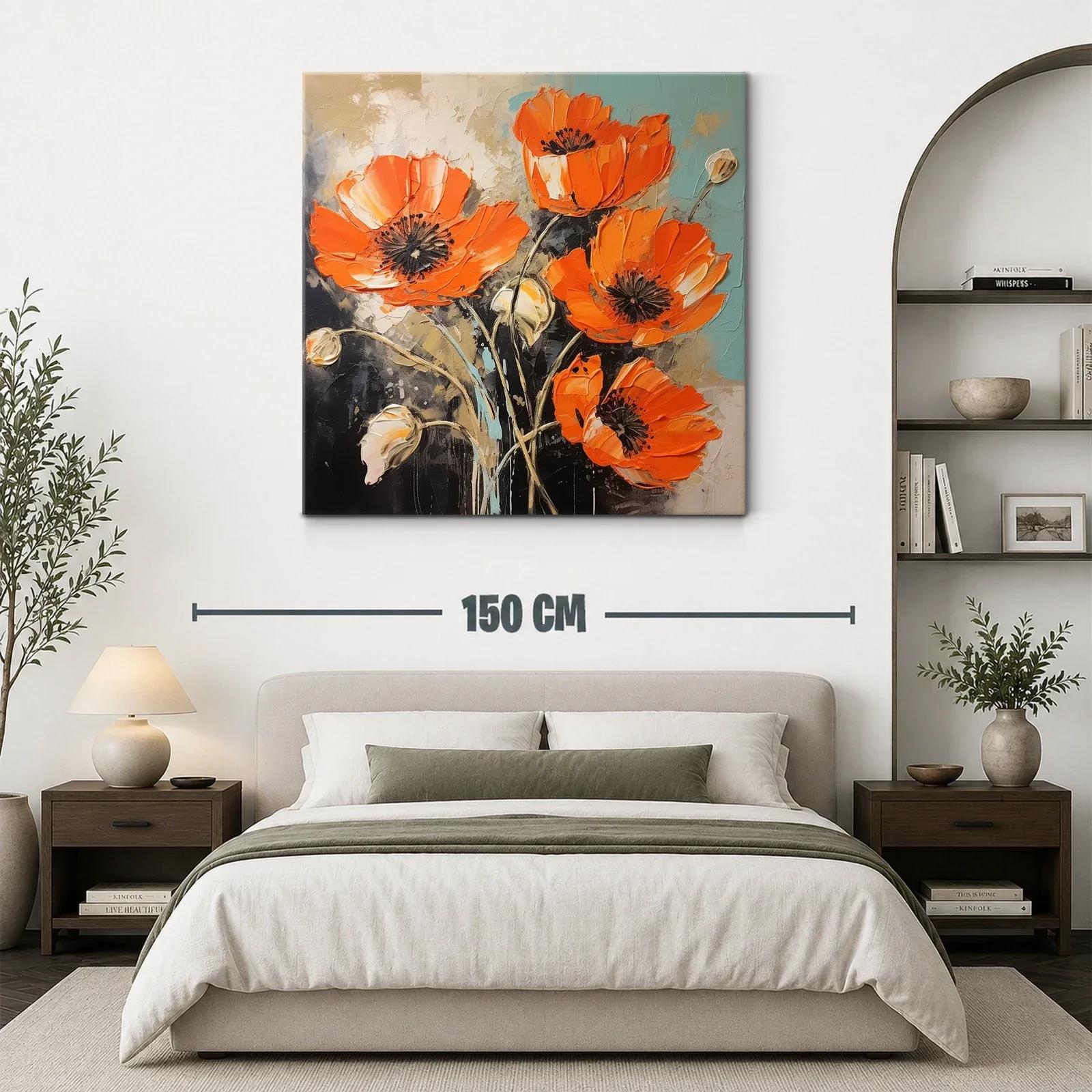 Cuadro con amapolas vibrantes en tonos naranja y tierra — miniatura 3