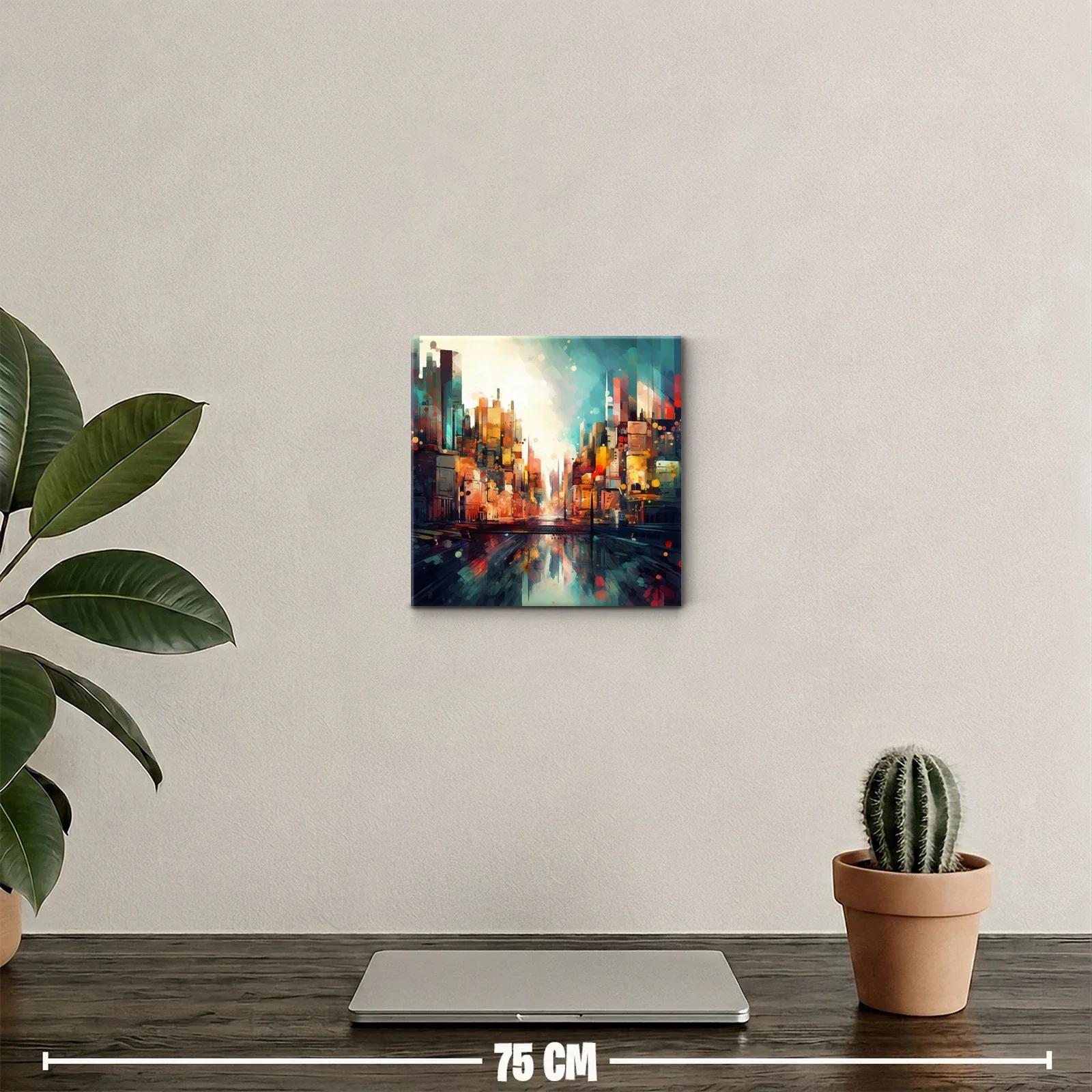 Cuadro urbano con luces vibrantes y reflejos intensos — miniatura 2