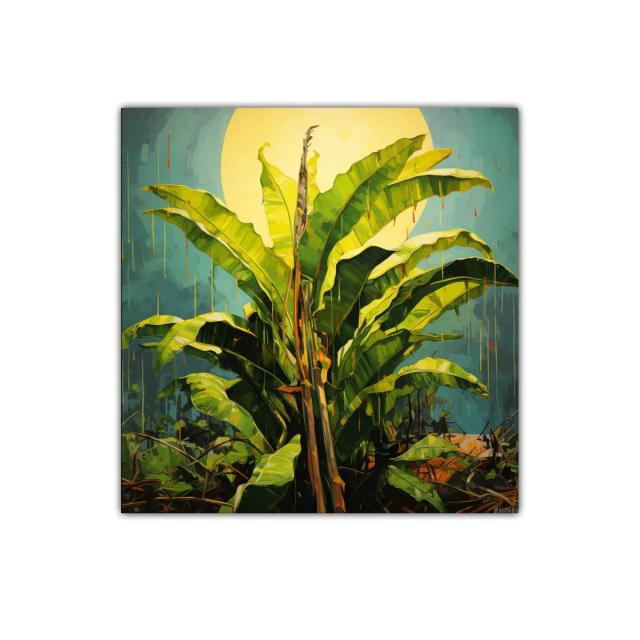 Cuadro decorativo con exuberante planta tropical y luz solar