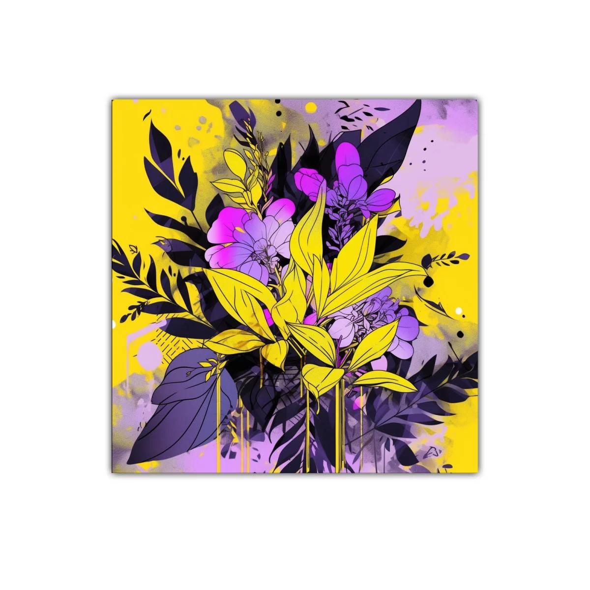 Composición floral vibrante en tonos violetas y amarillos — imagen principal