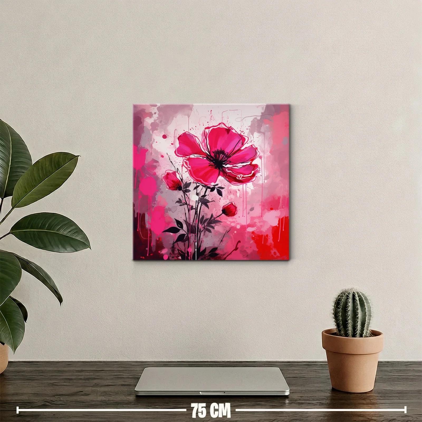 Cuadro floral vibrante con grandes pétalos rosas — miniatura 2