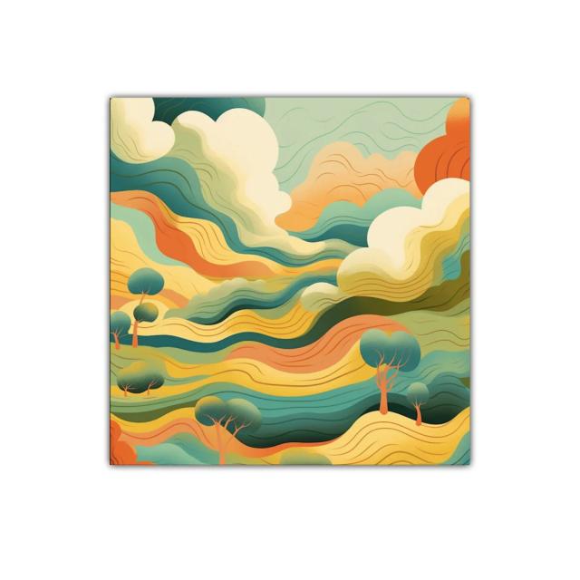 Paisaje abstracto en tonos cálidos y verdes vibrantes