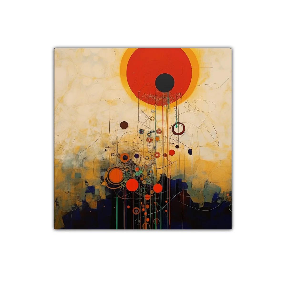 Cuadro abstracto con círculos vibrantes y tonos cálidos — imagen principal