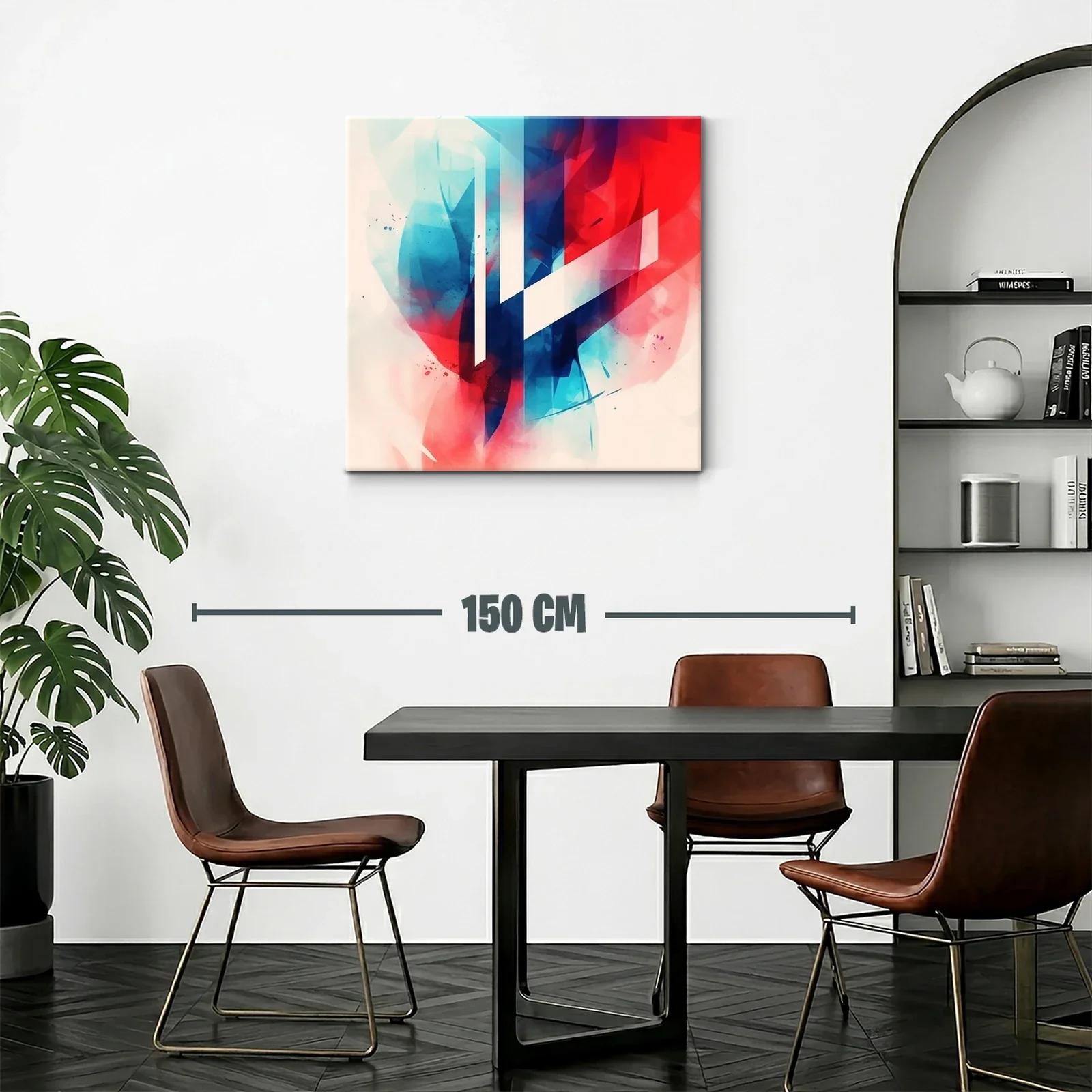 Cuadro abstracto con formas geométricas en azul y rojo — miniatura 2