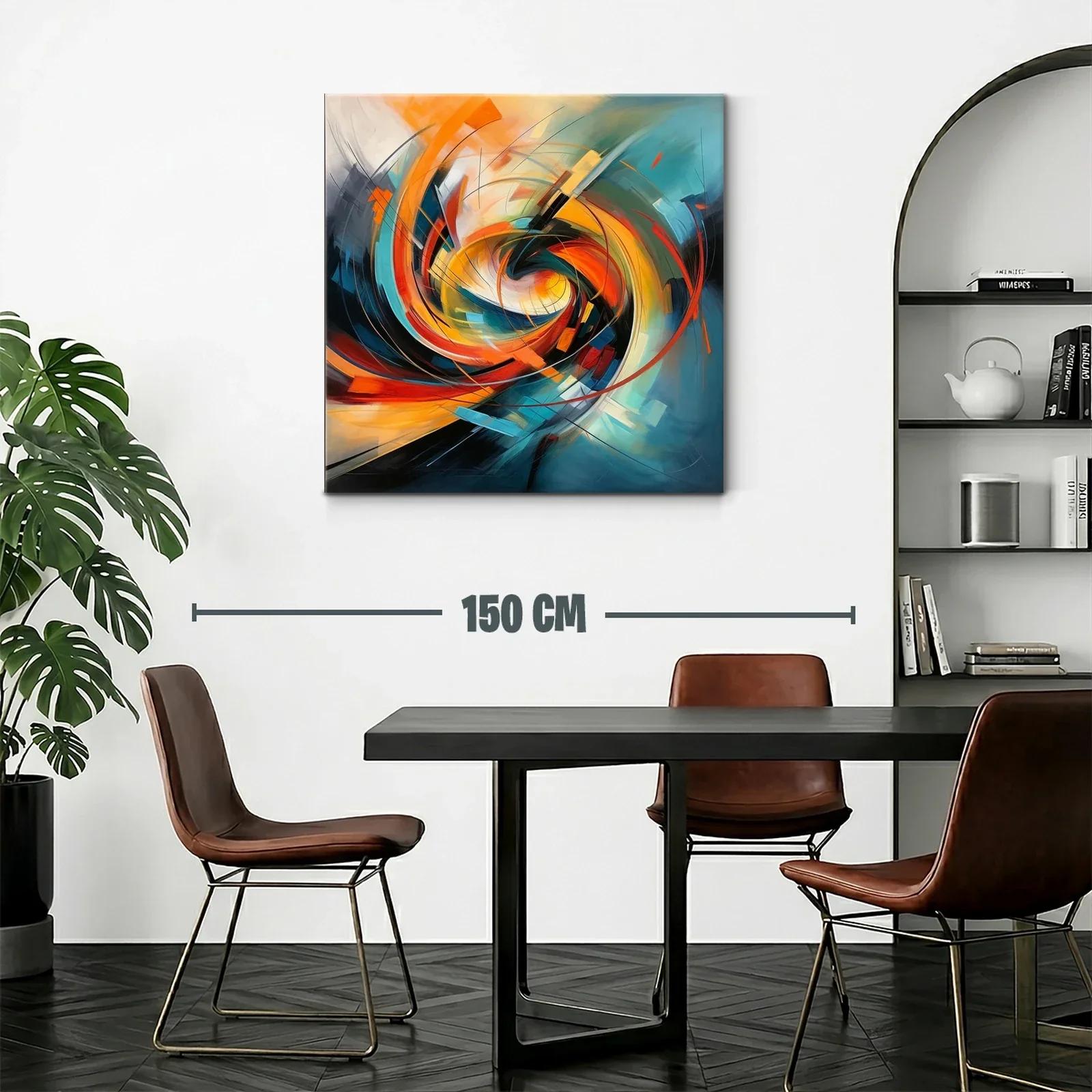 Cuadro abstracto con remolino en tonos cálidos y fríos — miniatura 2