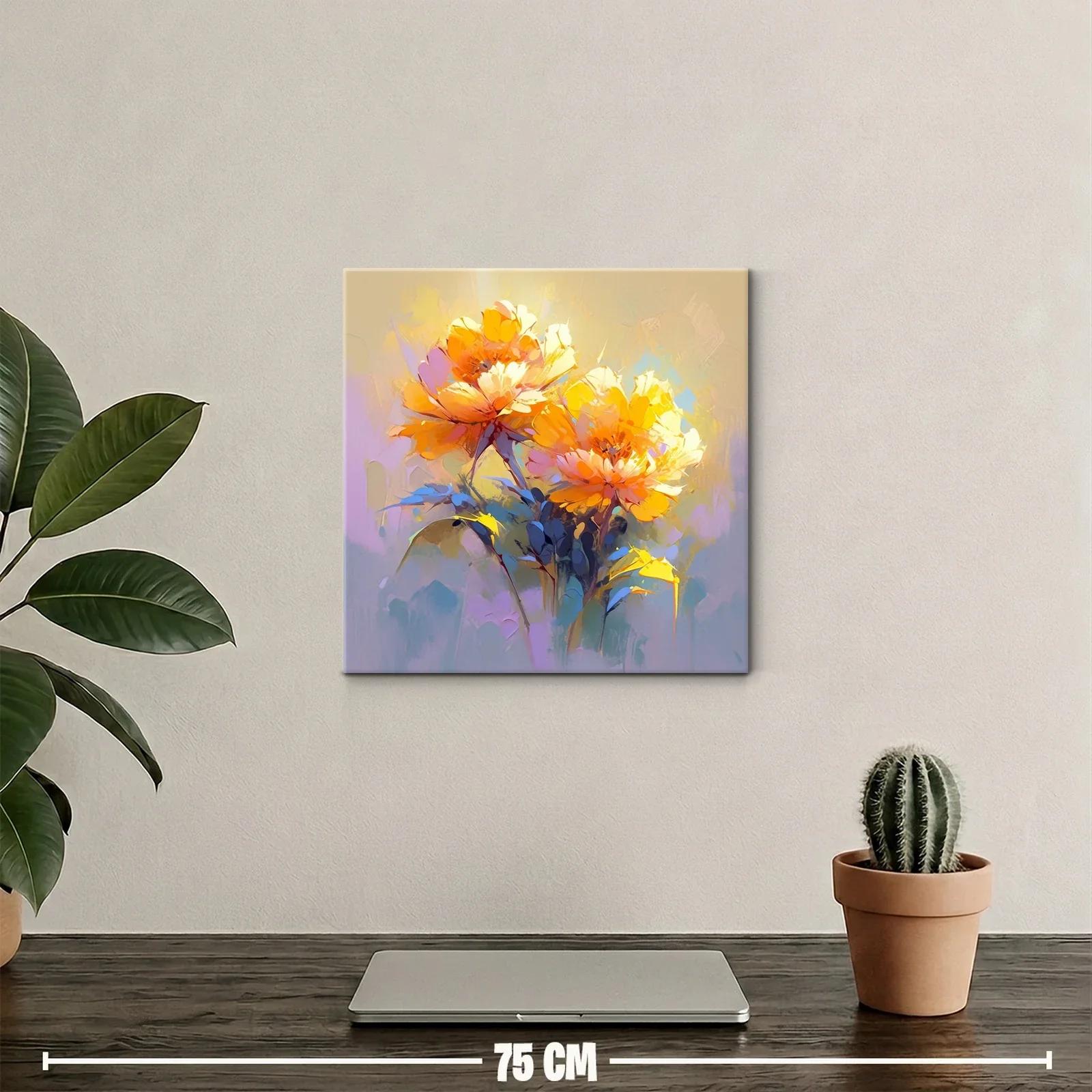 Cuadro con flores vibrantes en tonos cálidos y suaves — miniatura 2