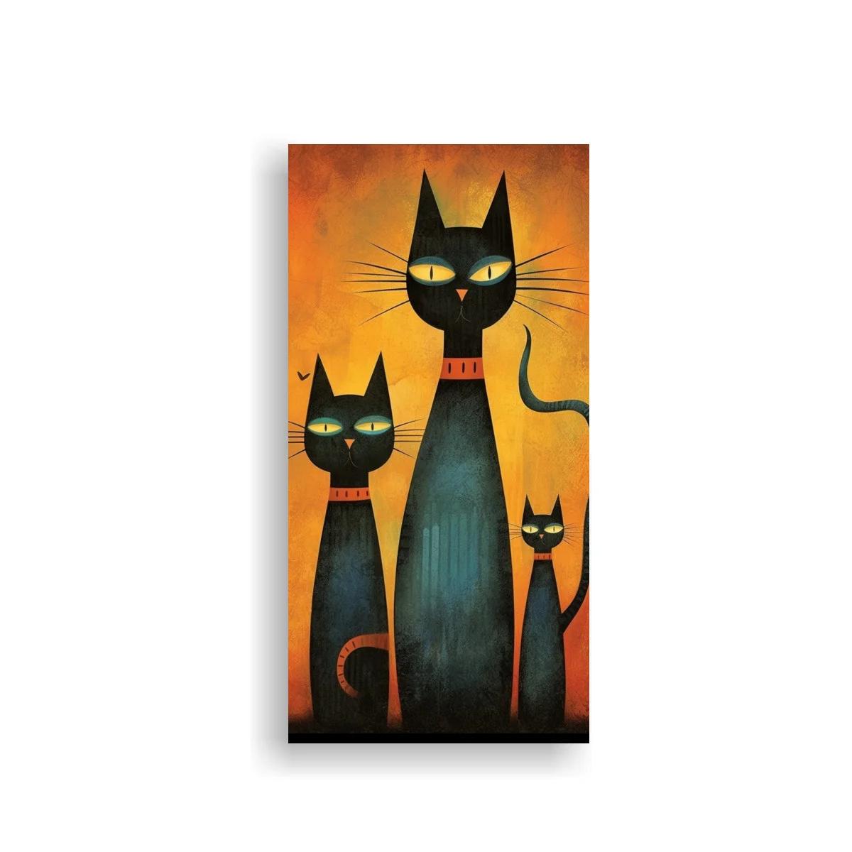 Cuadro gatos negros con cuellos rojos