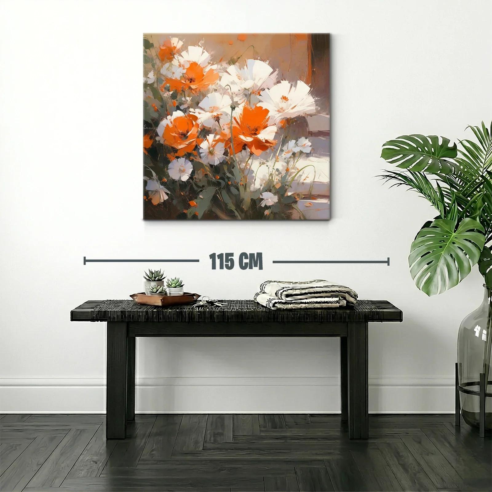 Cuadro de flores blancas y naranjas con estilo moderno — miniatura 2