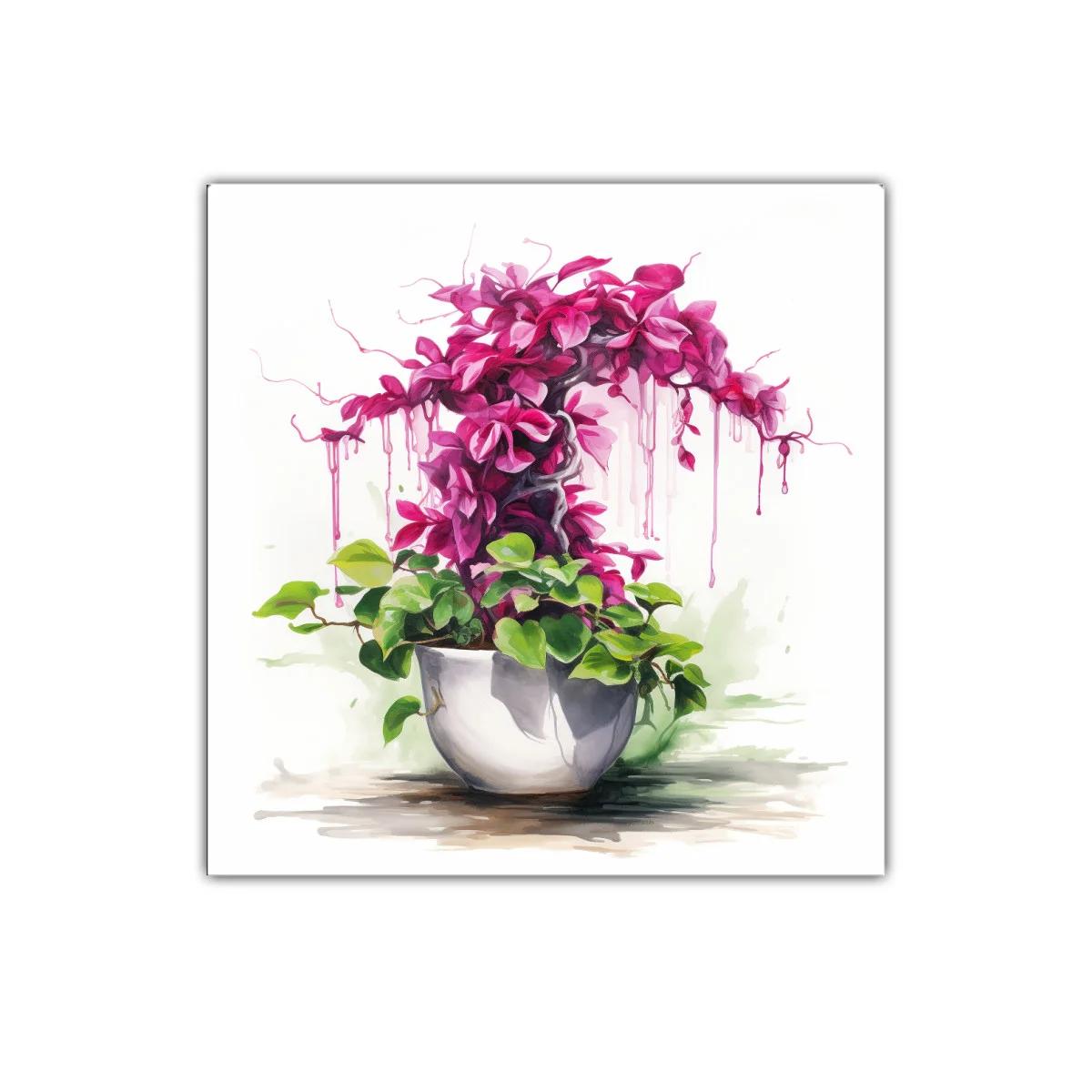 Cuadro con planta ornamental en tonos verdes y fucsias vibrantes — imagen principal
