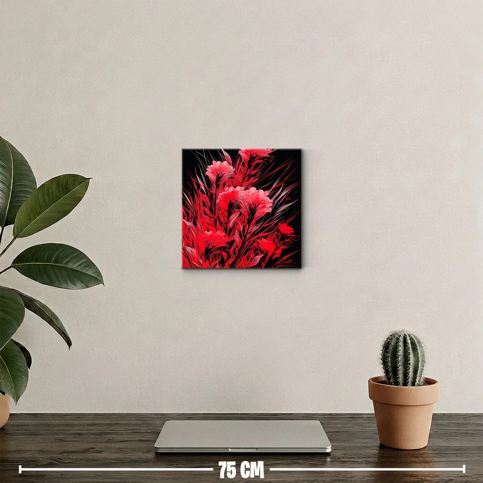 Cuadro floral vibrante en tonos rojos y negro — miniatura 2
