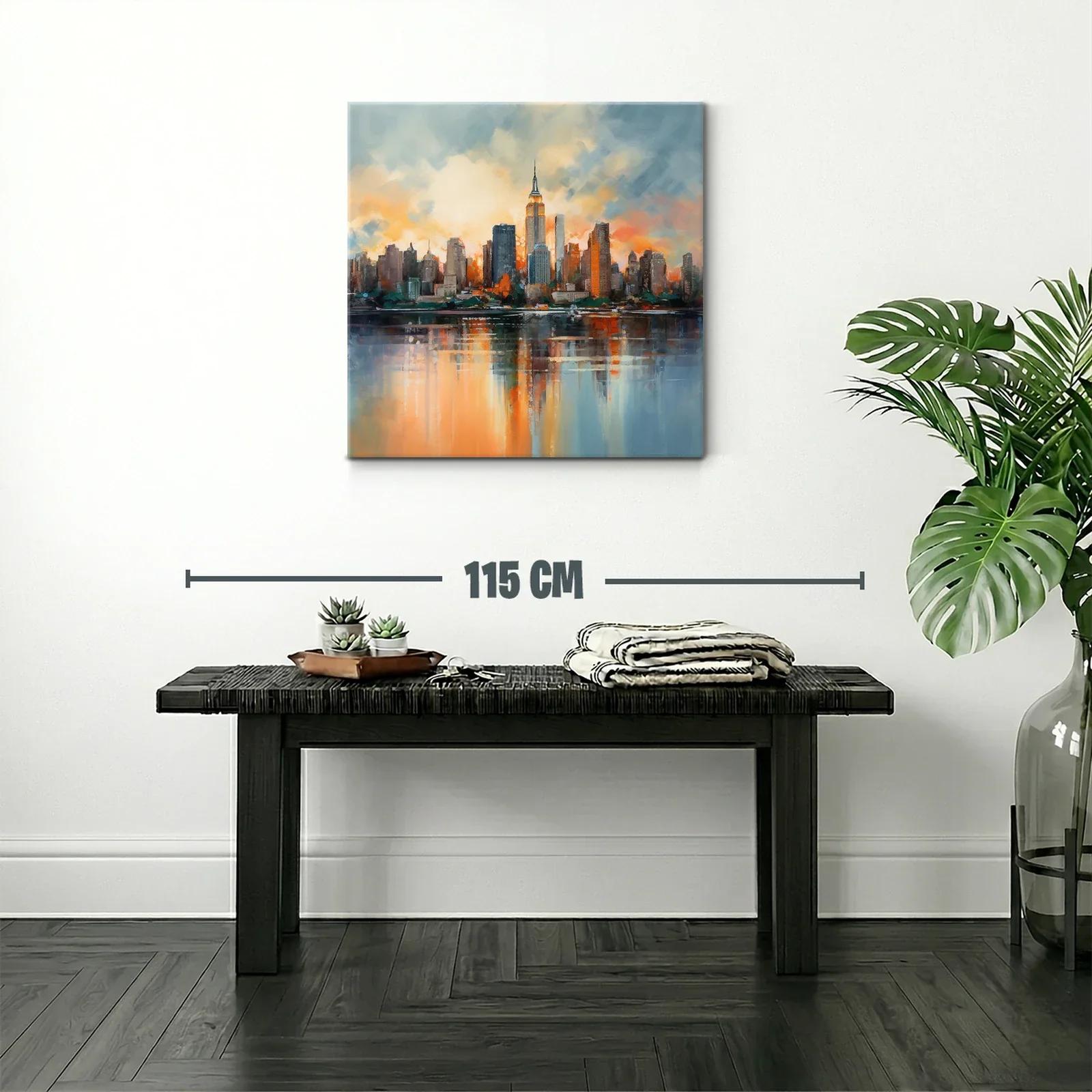 Atardecer vibrante en skyline urbano con reflejos en agua — miniatura 2