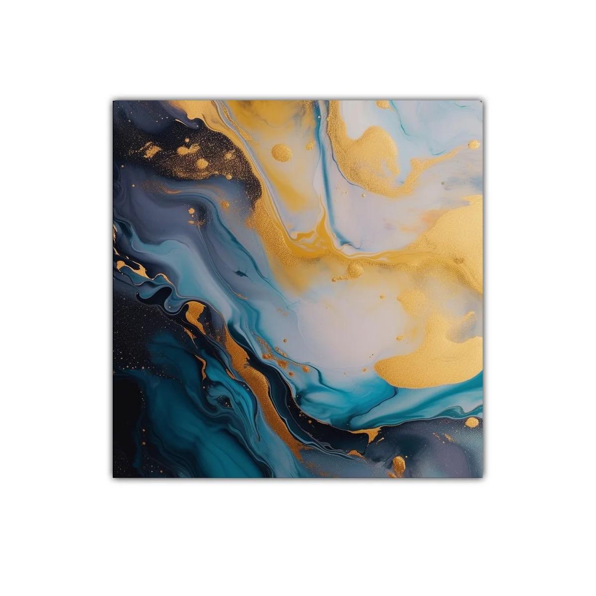 Cuadro Abstracto con Tonos Dorados y Azules Profundos