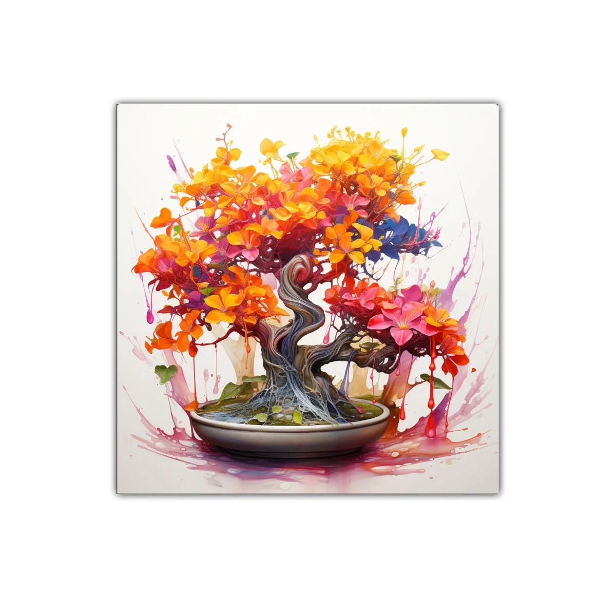 Cuadro artístico con bonsái floral vibrante y colorido — imagen principal