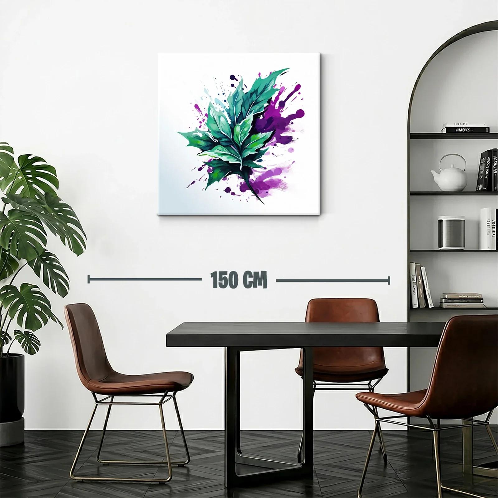 Hoja verde vibrante con salpicaduras moradas abstractas — miniatura 2