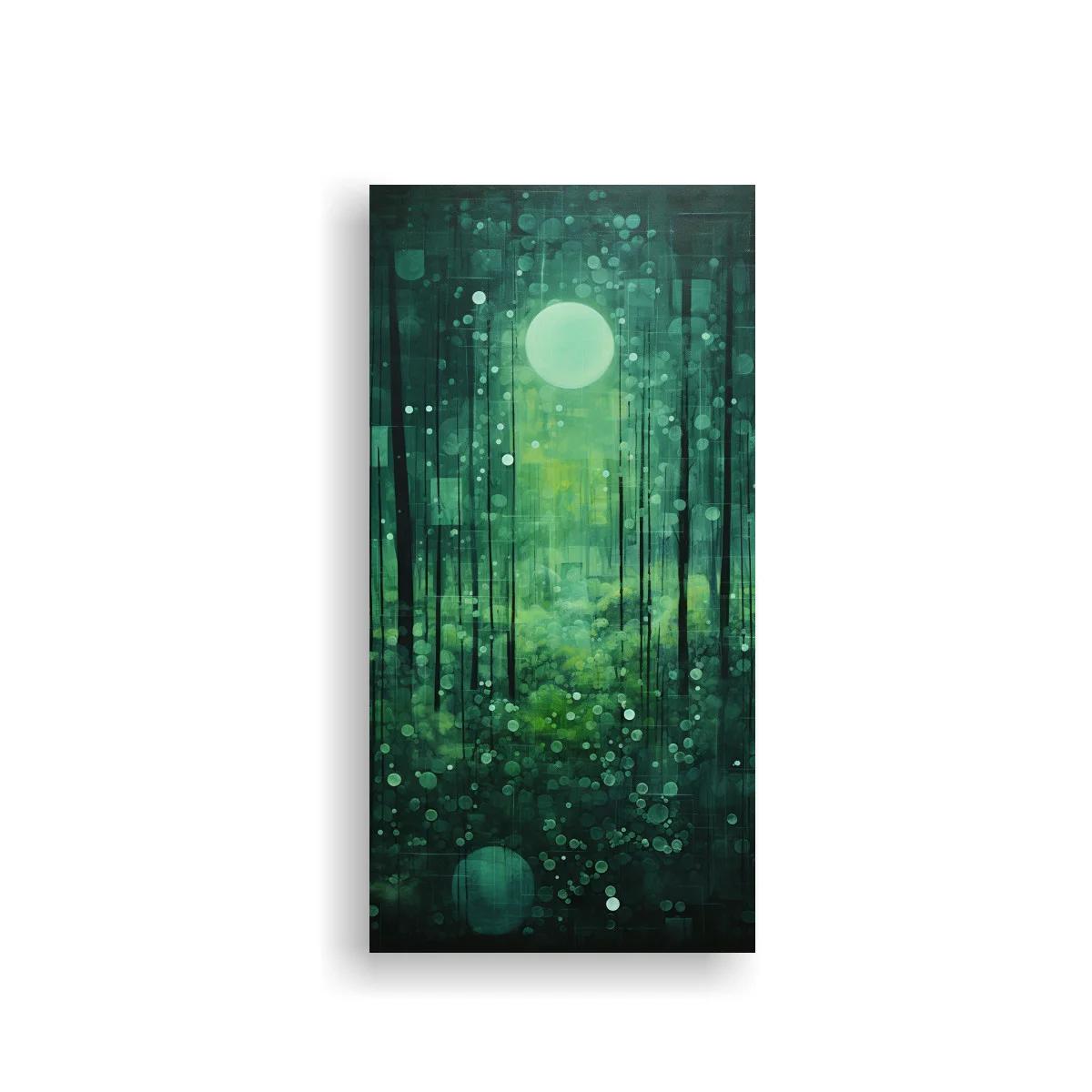 Cuadro bosque con luna llena y neblina verdosa