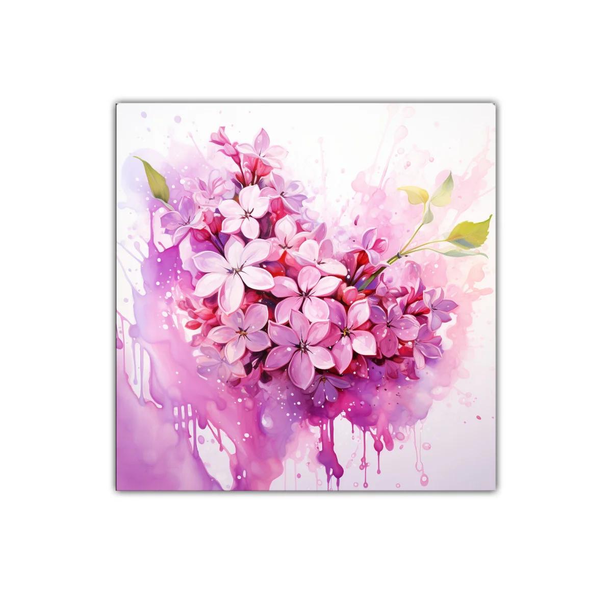 Cuadro decorativo ramo de flores en tonos rosa y lila