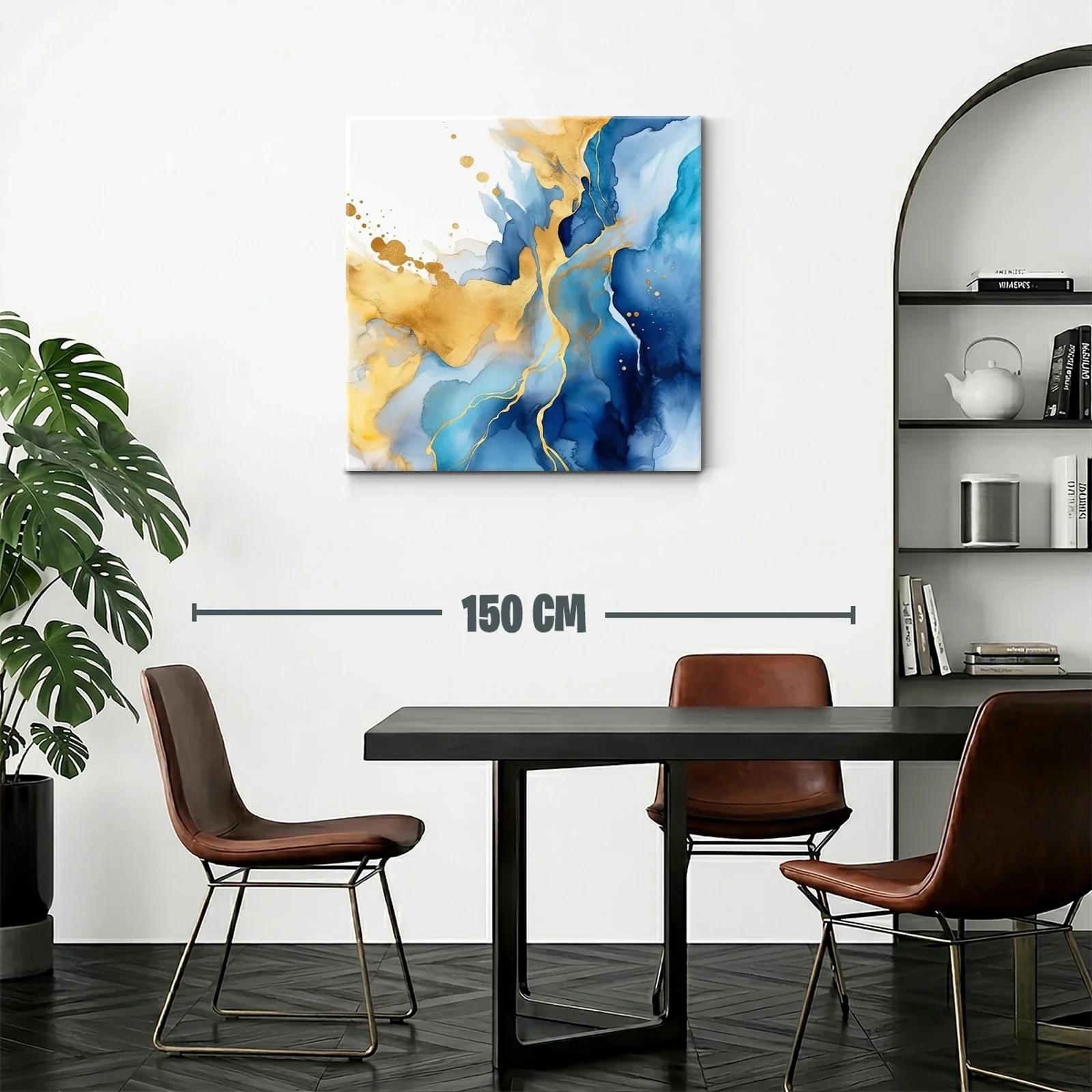 Cuadro Abstracto con Tonos Azules y Dorados Elegantes — miniatura 2