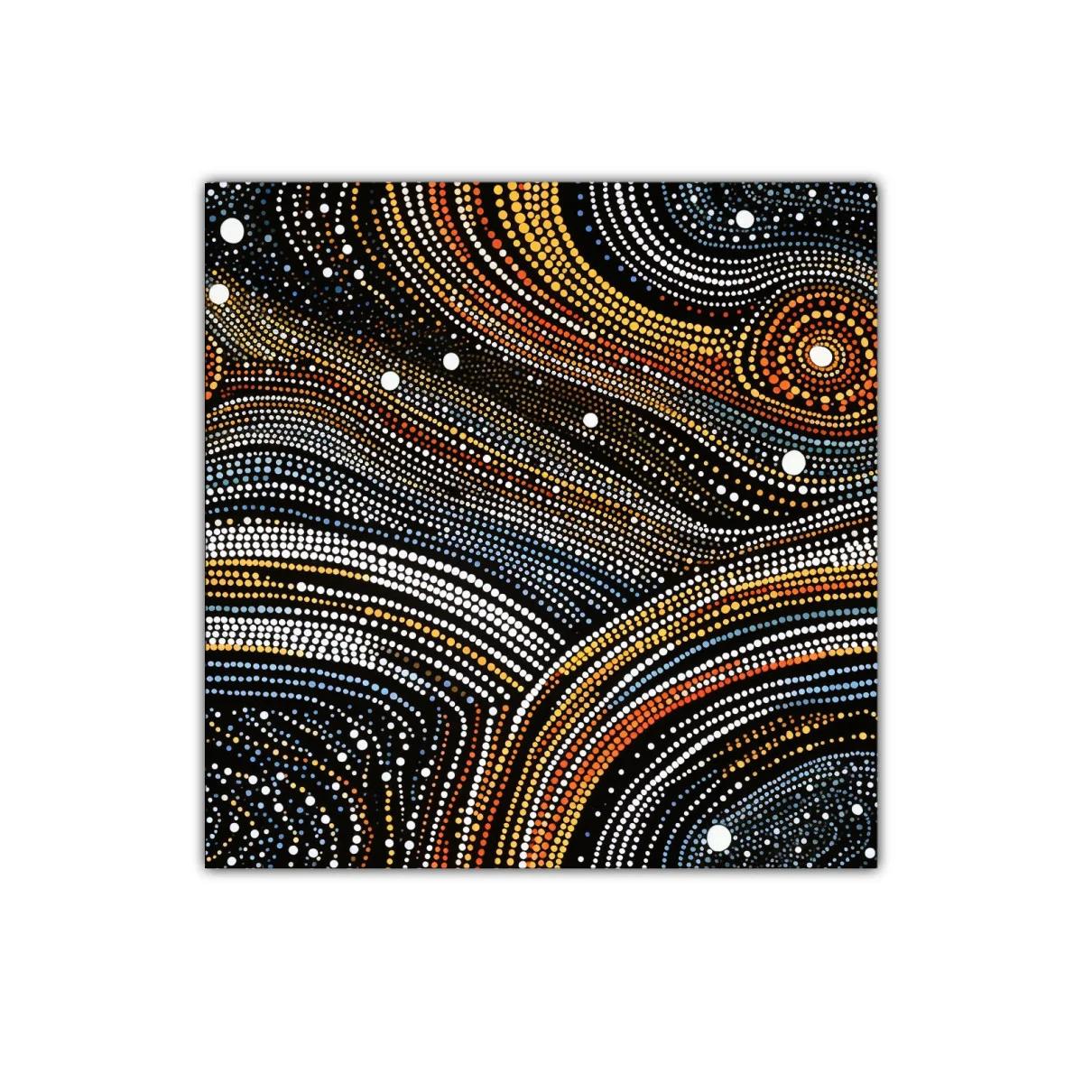 Cuadro vibrante con patrones circulares en tonos cálidos y fríos — imagen principal