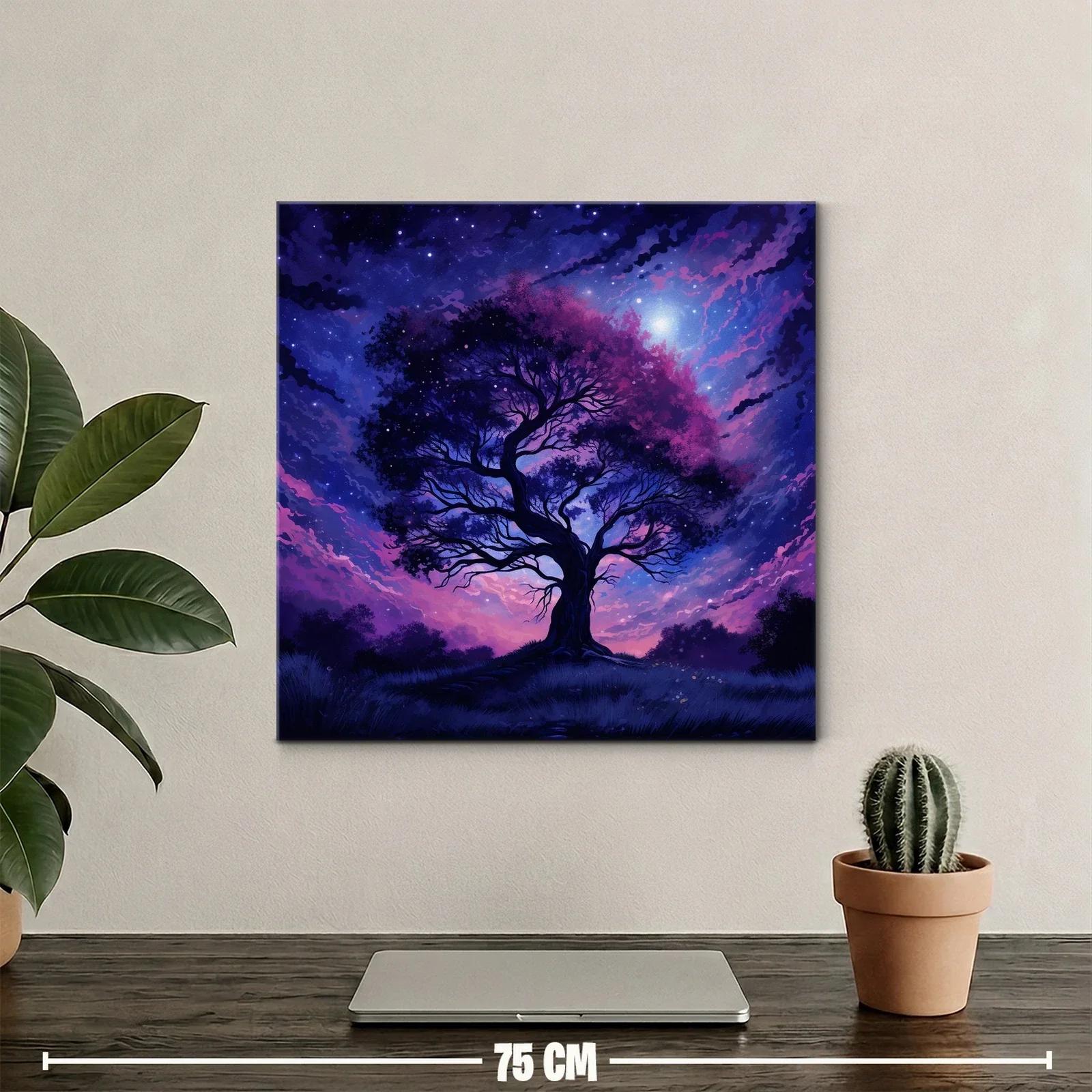Árbol nocturno con cielo estrellado en tonos morados — miniatura 2
