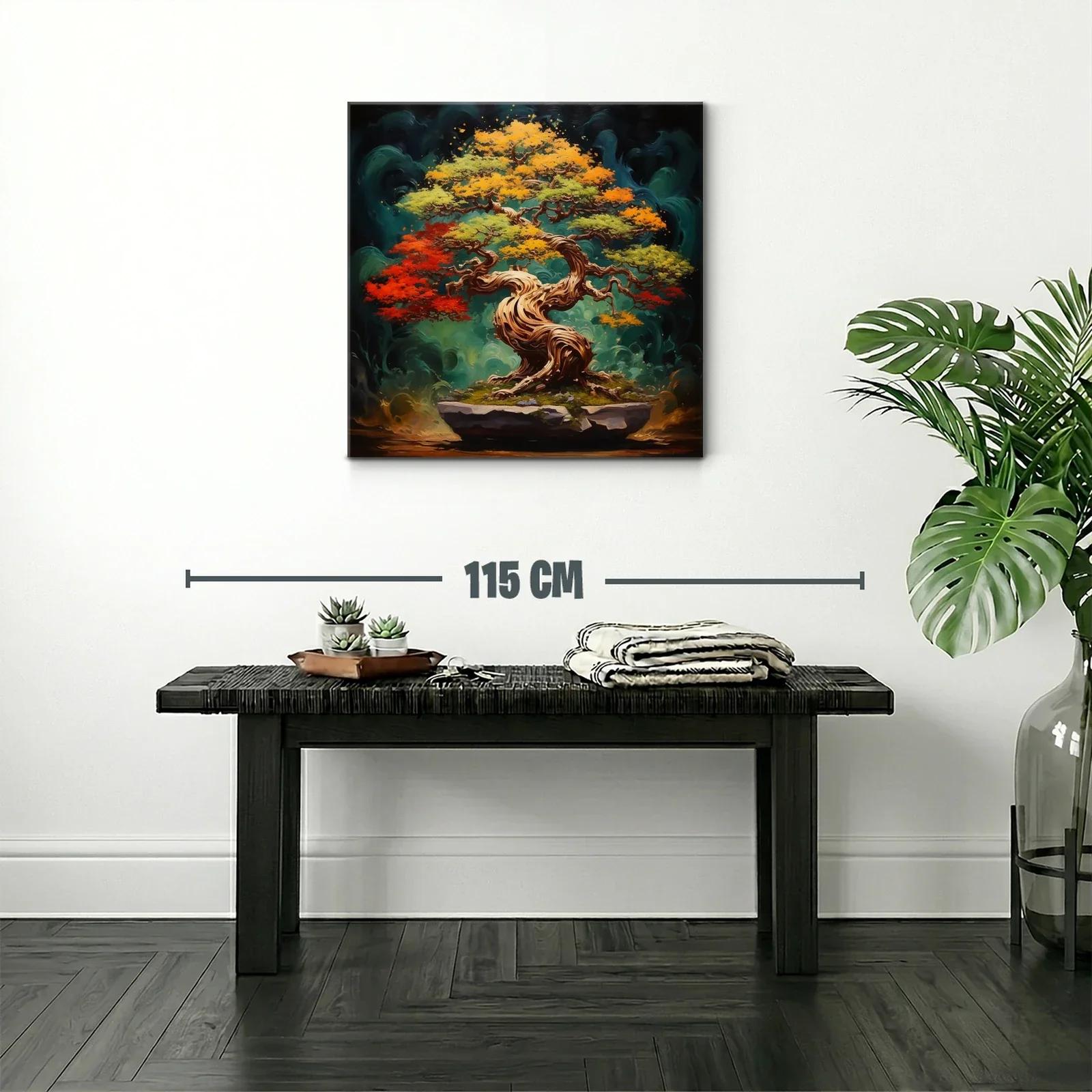 Árbol bonsái en vibrantes tonos otoñales y fondo místico — miniatura 2