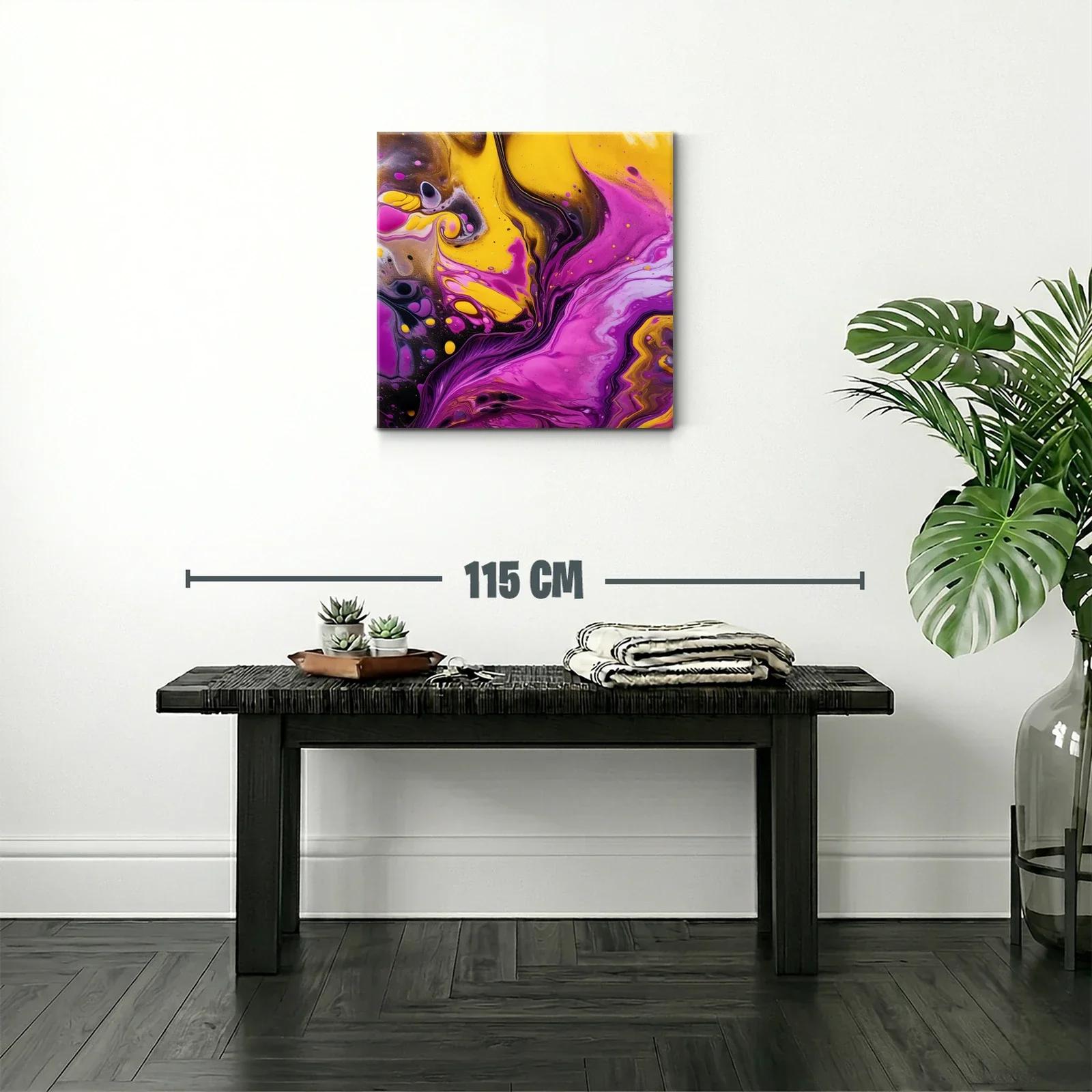 Cuadro abstracto vibrante con tonos fucsia y amarillo — miniatura 2