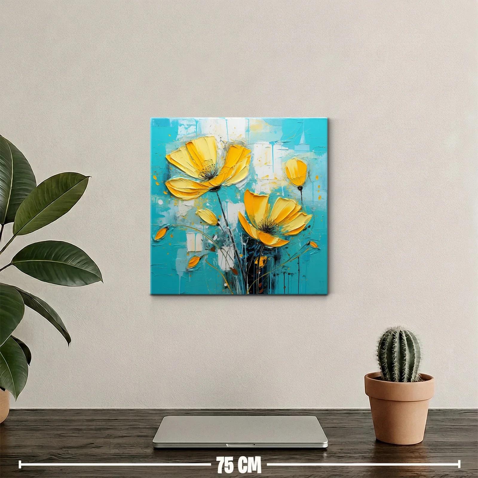 Flores amarillas vibrantes sobre fondo turquesa — miniatura 2