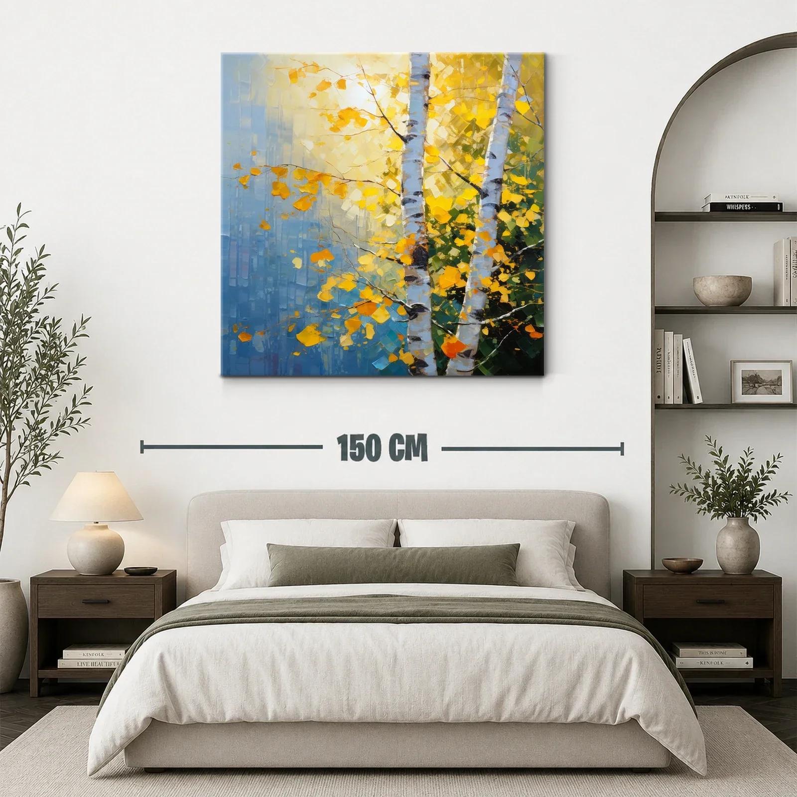 Cuadro con árboles de otoño en tonos cálidos y azules — miniatura 3