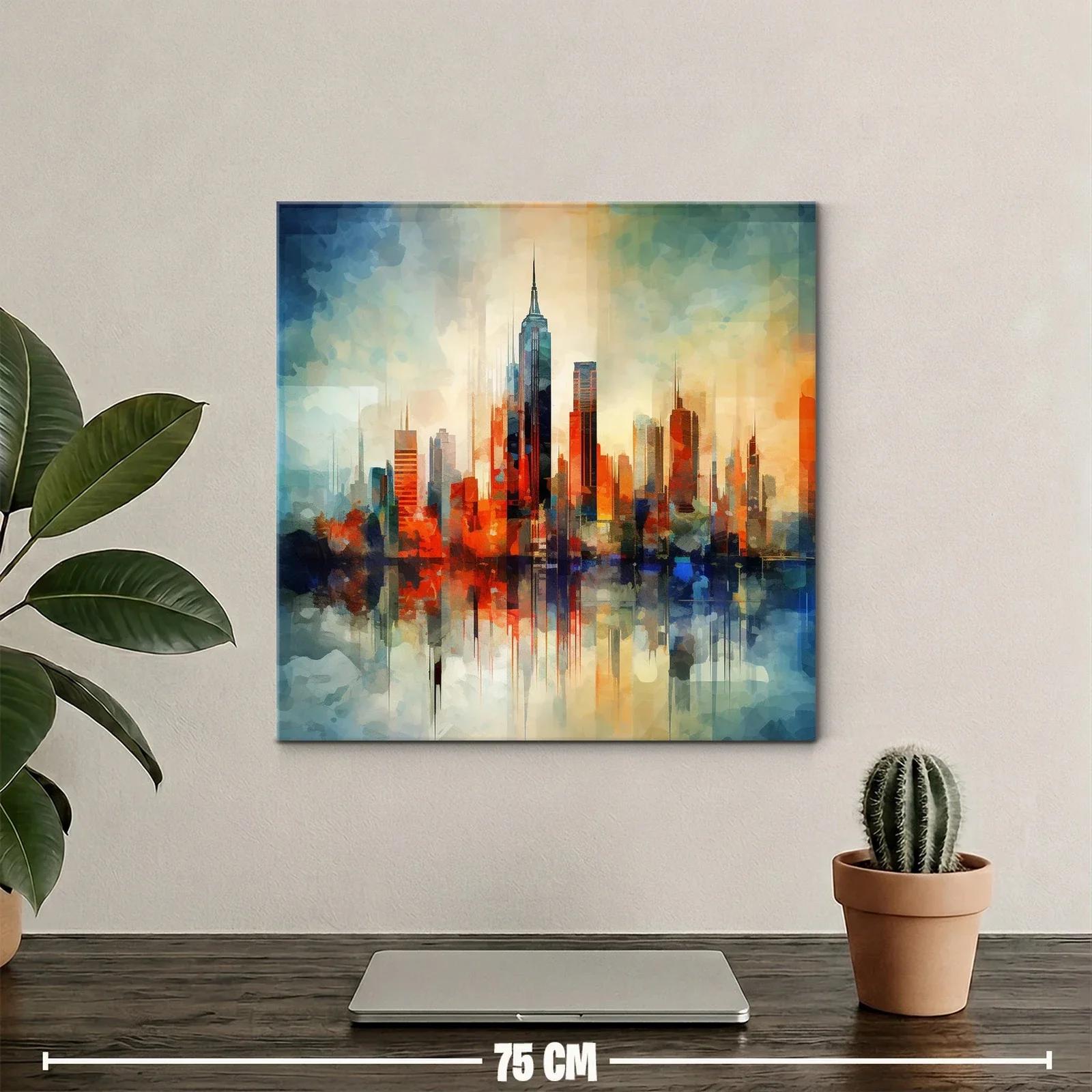 Ciudad vibrante al atardecer con reflejos abstractos — miniatura 2