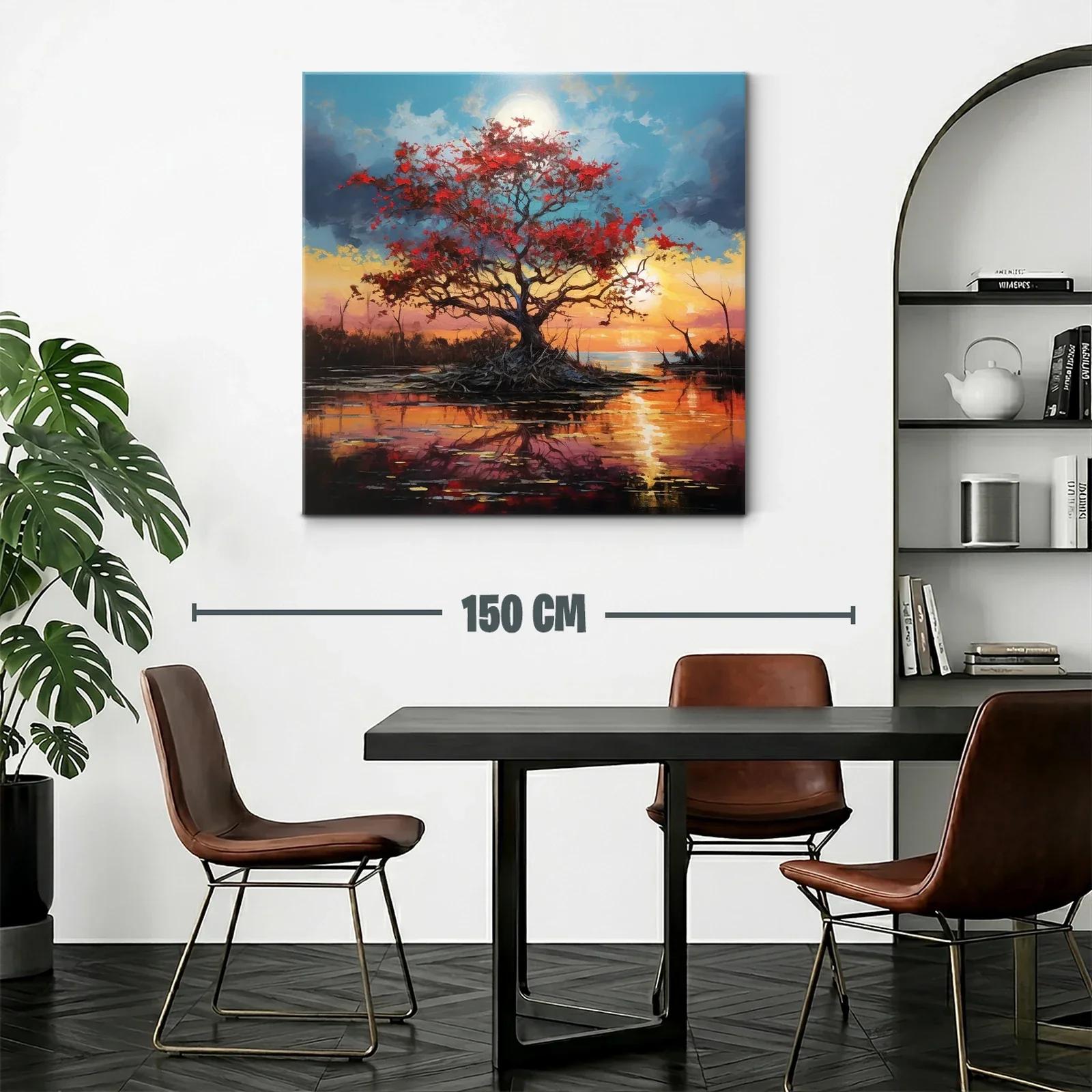 Árbol en paisaje al atardecer con tonos cálidos y azules — miniatura 2
