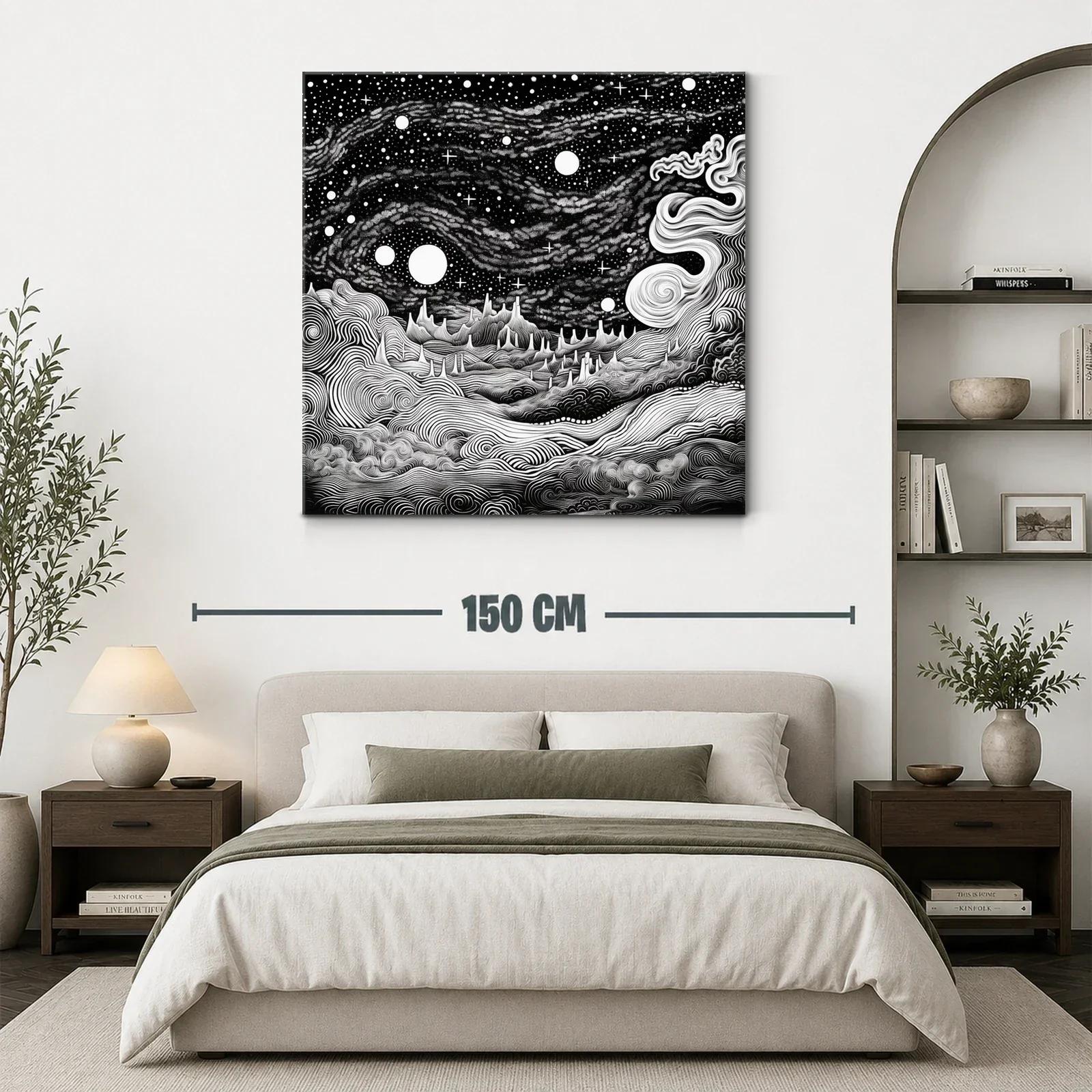 Paisaje cósmico en blanco y negro con formas onduladas — miniatura 3