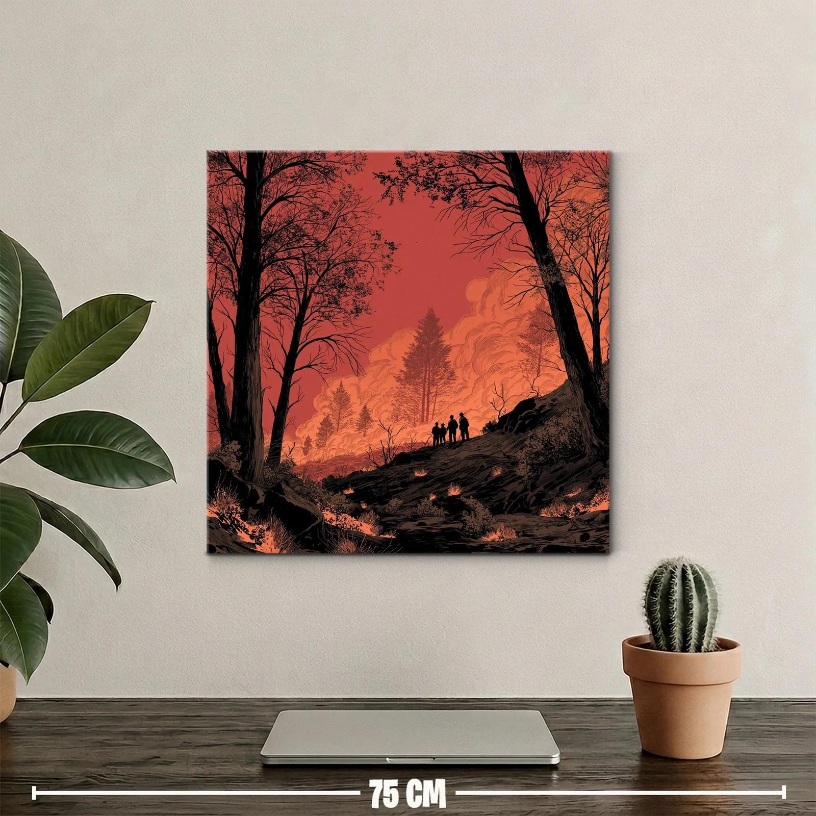 Atardecer intenso con siluetas entre árboles en llamas — miniatura 2