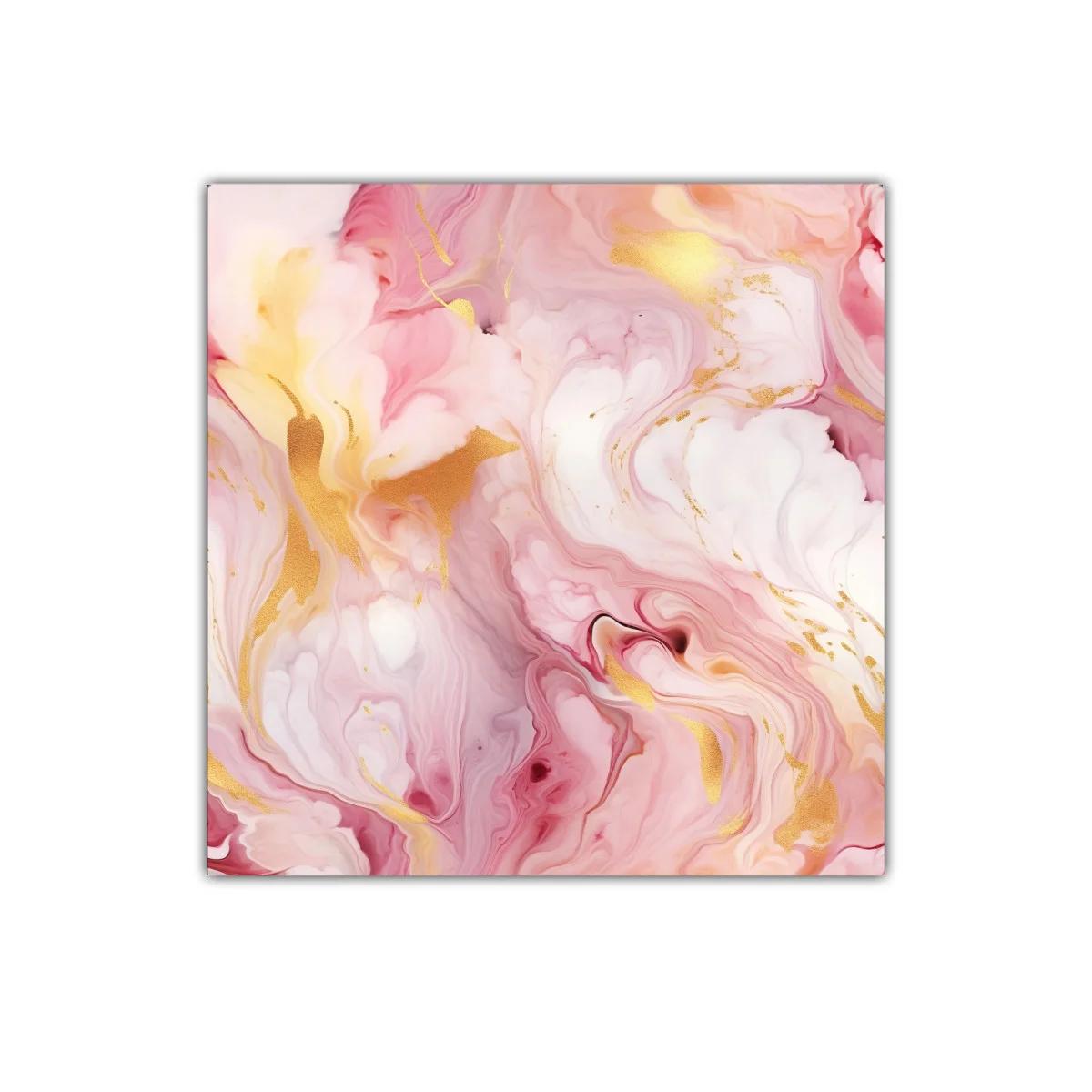 Cuadro decorativo con diseño abstracto en tonos rosas y dorados