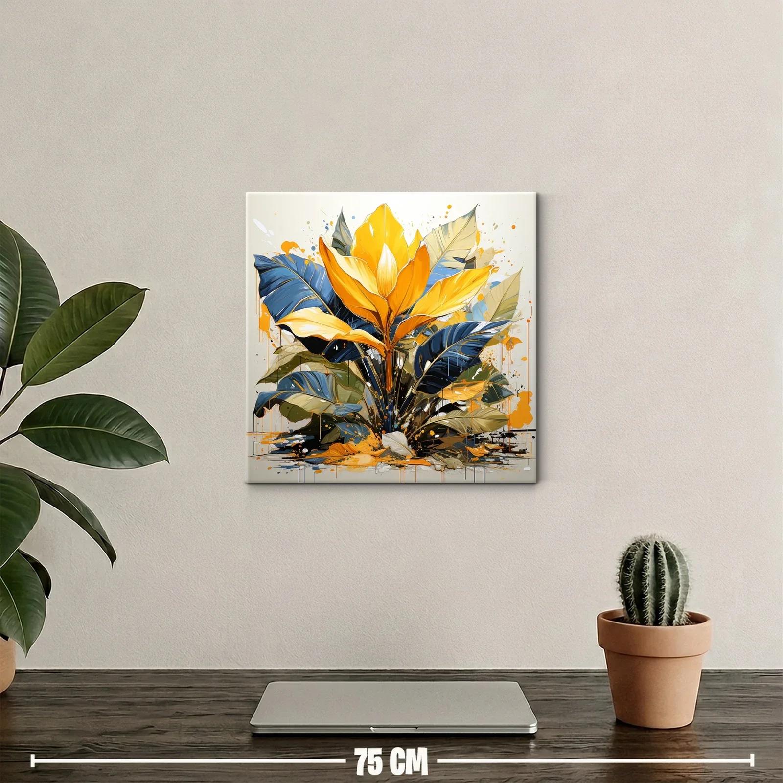 Cuadro de planta tropical en tonos amarillo y azul vibrante — miniatura 2