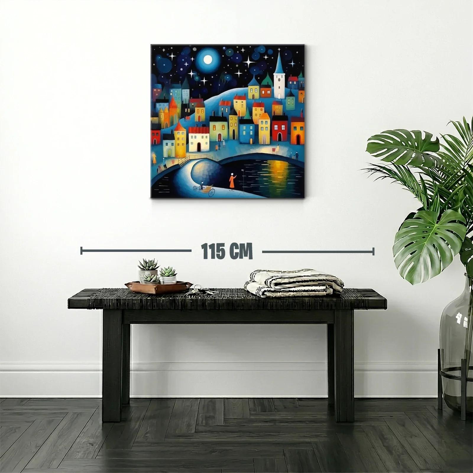 Pueblo iluminado bajo un cielo estrellado con luna llena — miniatura 2