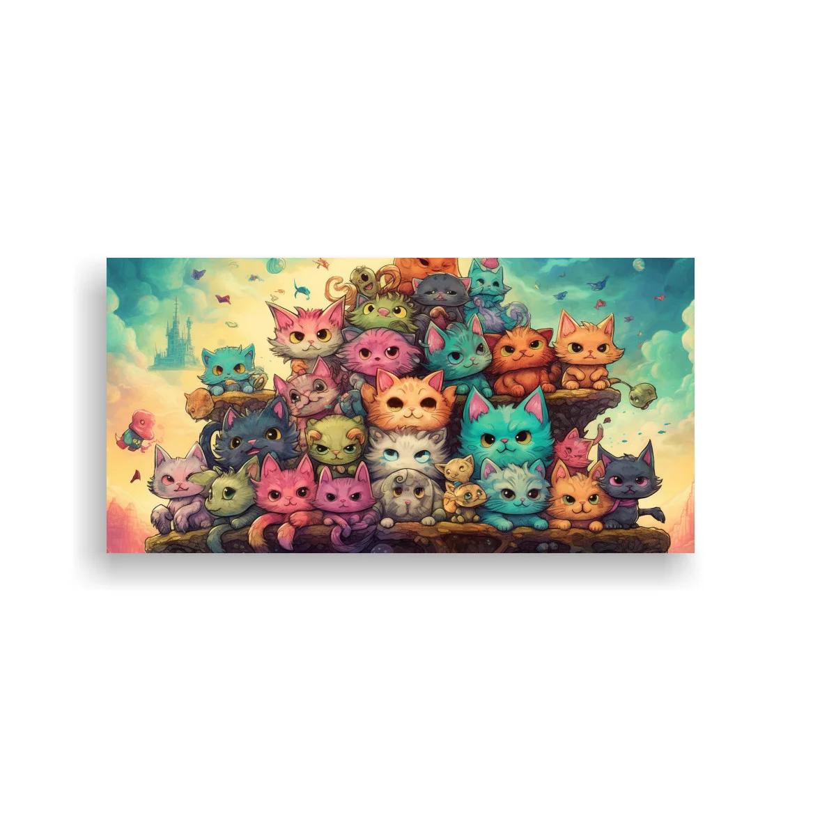 Cuadro montón de gatitos de colores con mariposas