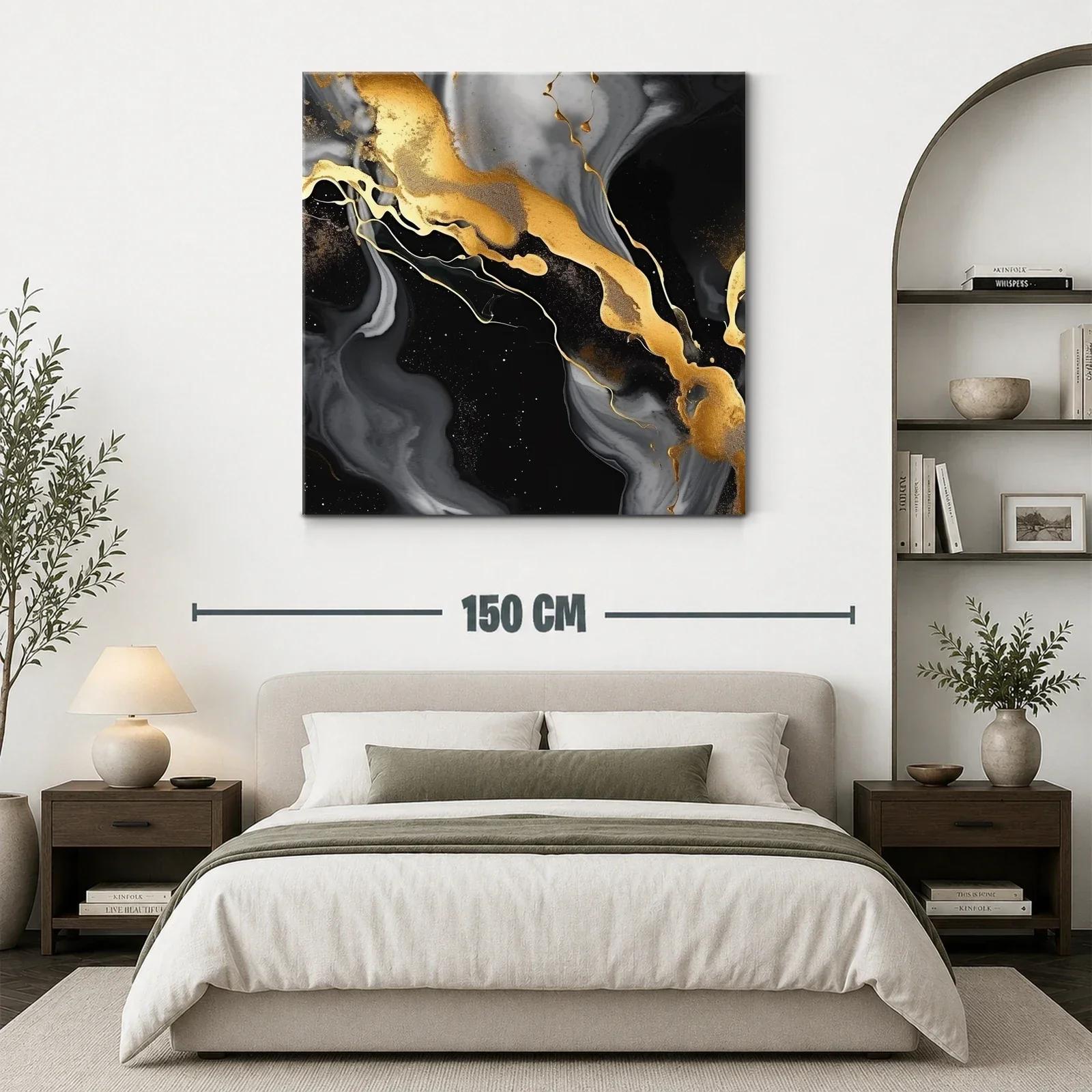Cuadro abstracto con efectos dorados y negros elegantes — miniatura 3