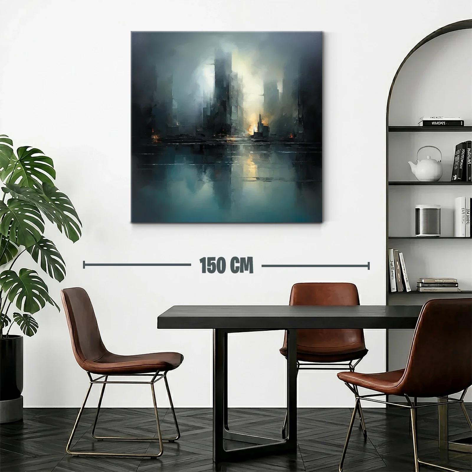 Paisaje urbano nebuloso con reflejos de luz cálida — miniatura 2