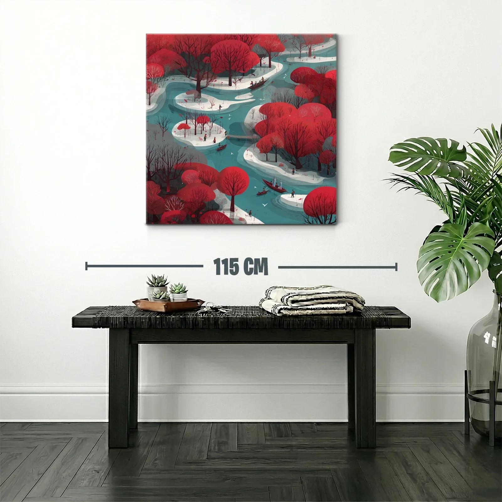 Paisaje de río con árboles rojos y caminos curvos — miniatura 2
