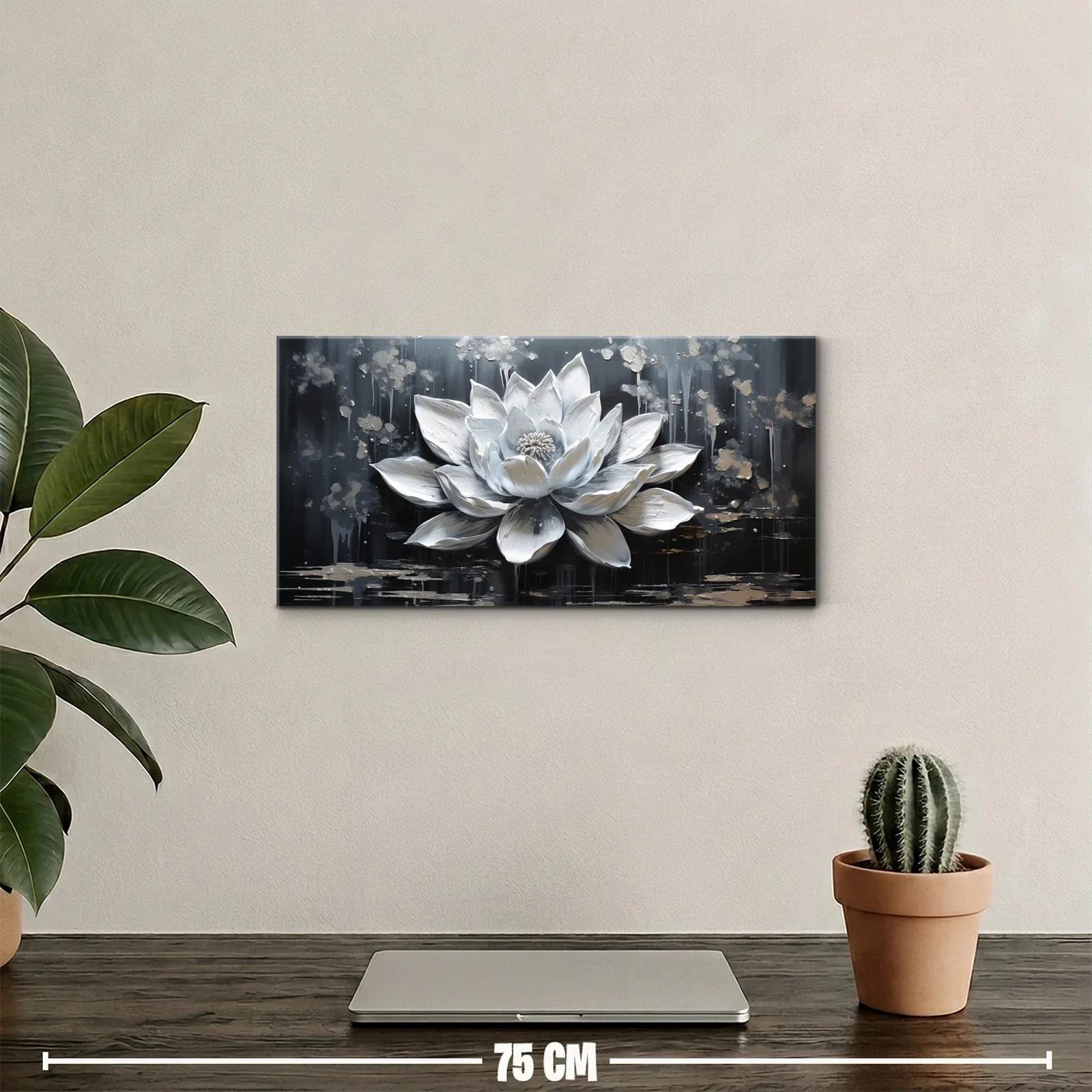 Cuadro flor de loto blanca con fondo oscuro texturizado — miniatura 2