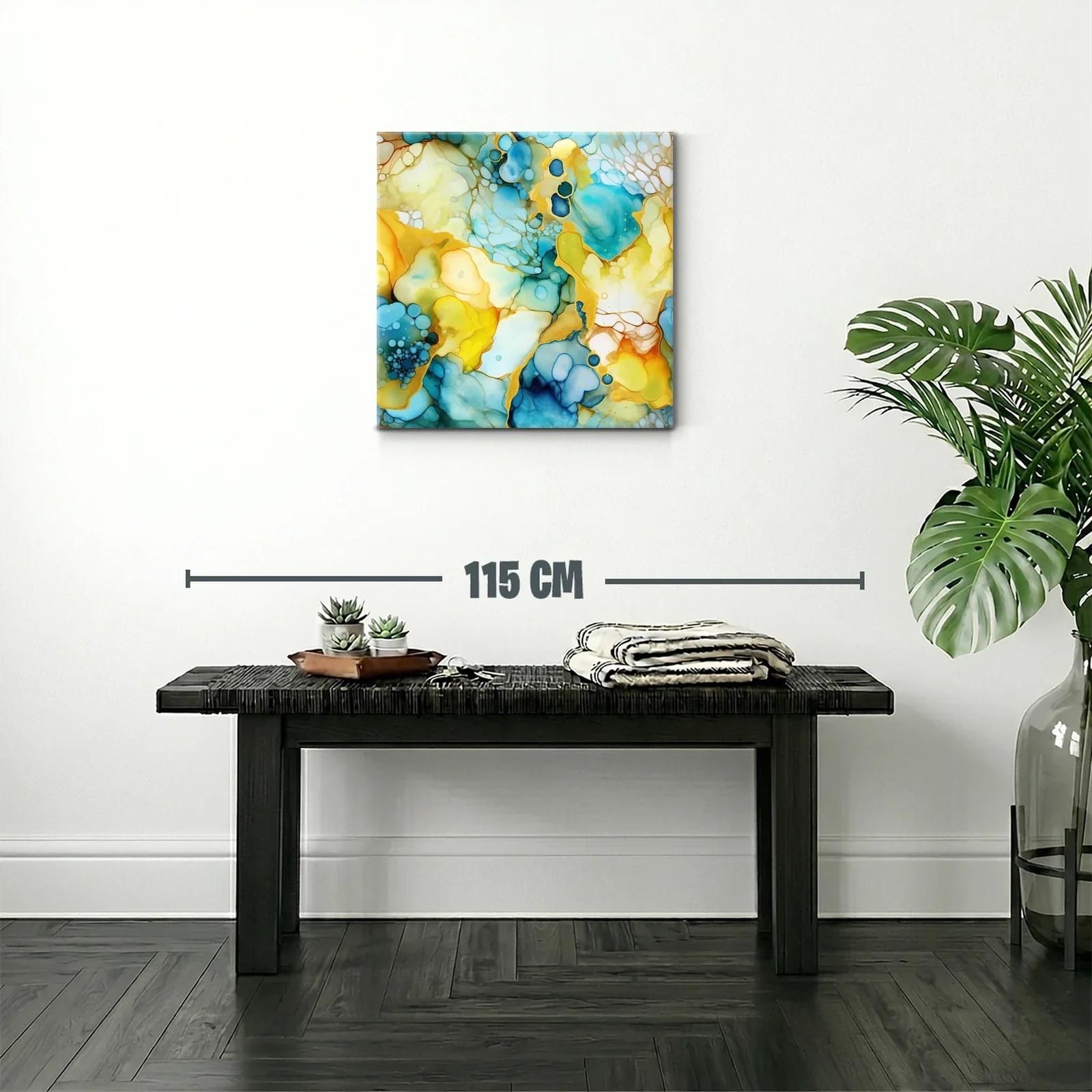 Cuadro abstracto con tonos azules y ocres vibrantes — miniatura 2