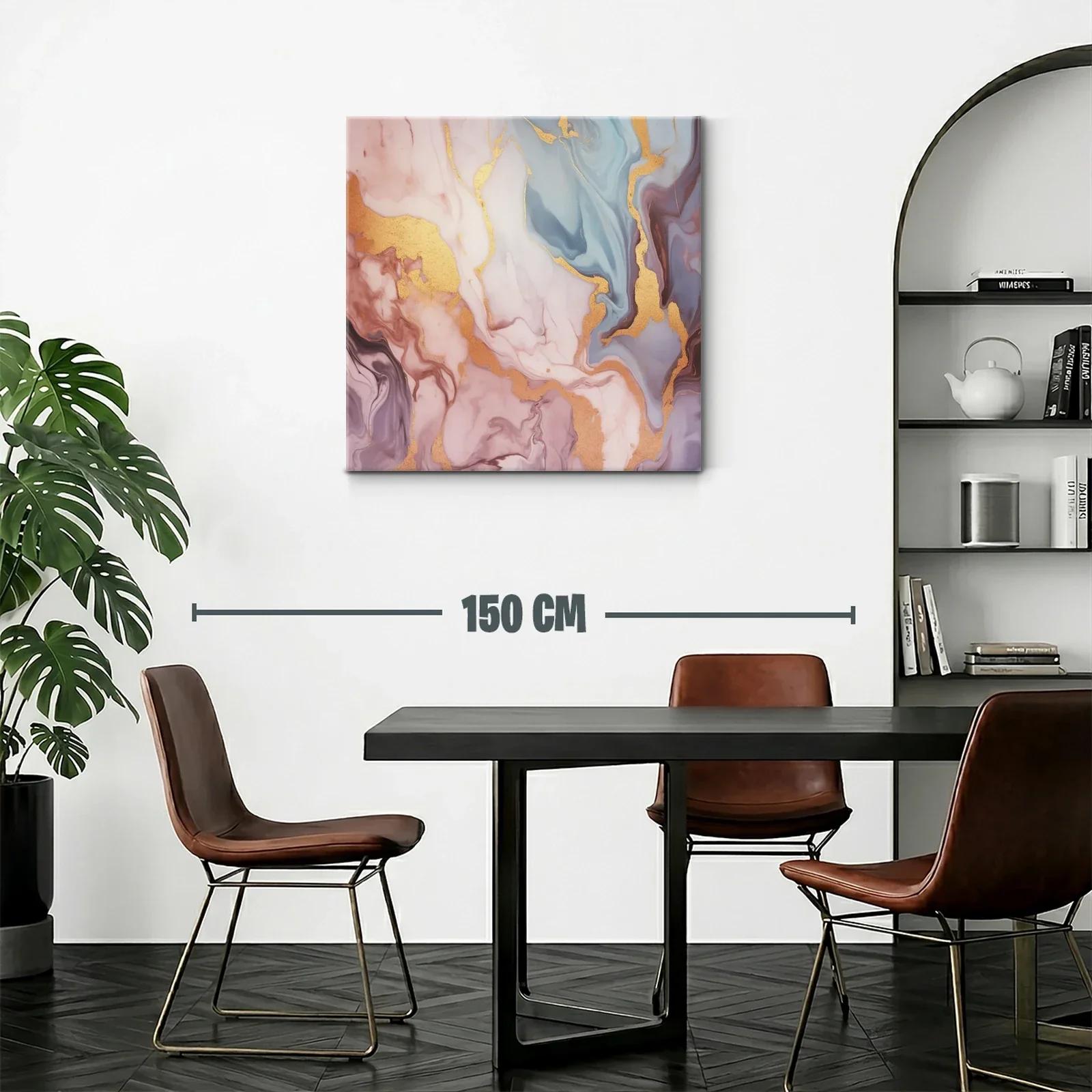 Cuadro abstracto en tonos pastel con detalles dorados — miniatura 2