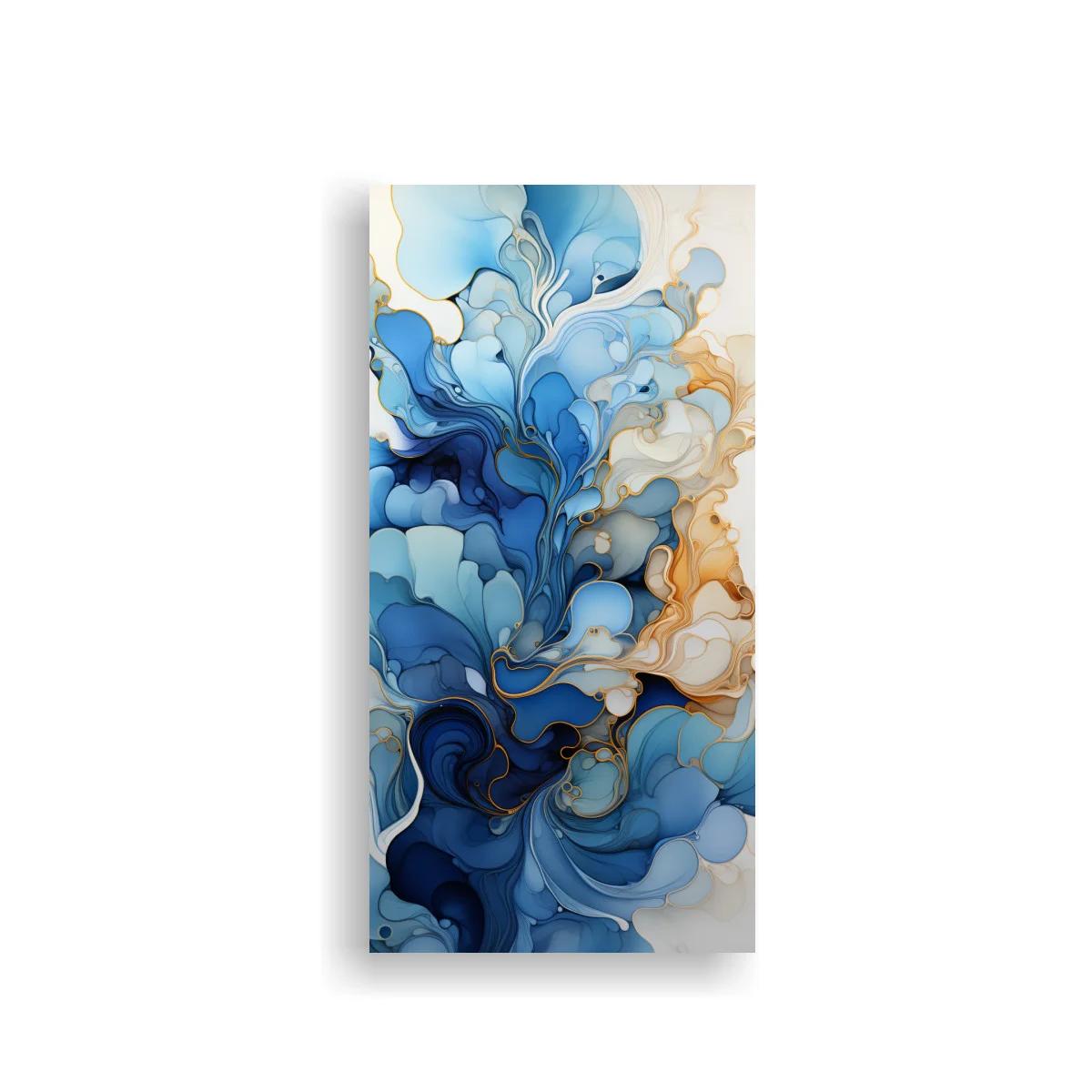 Cuadro formas fluidas abstractas con trazos dorados