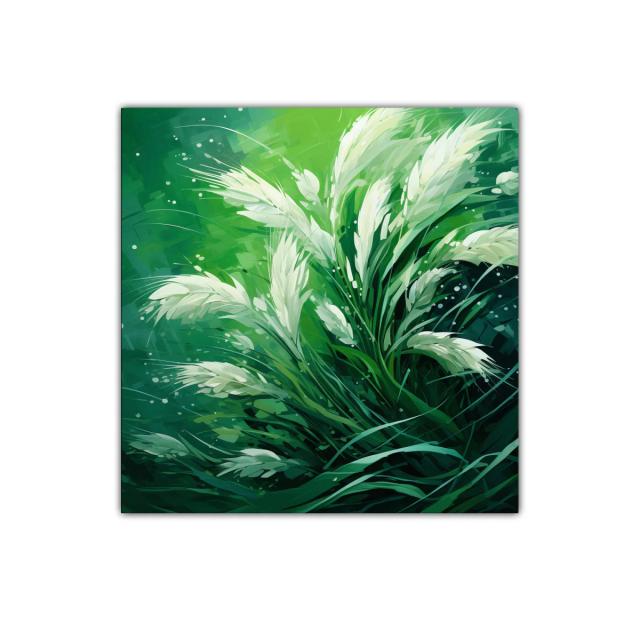 Cuadro decorativo con suaves plumas blancas sobre fondo verde