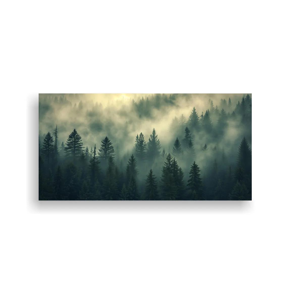 Cuadro bosque de coníferas entre niebla — imagen principal