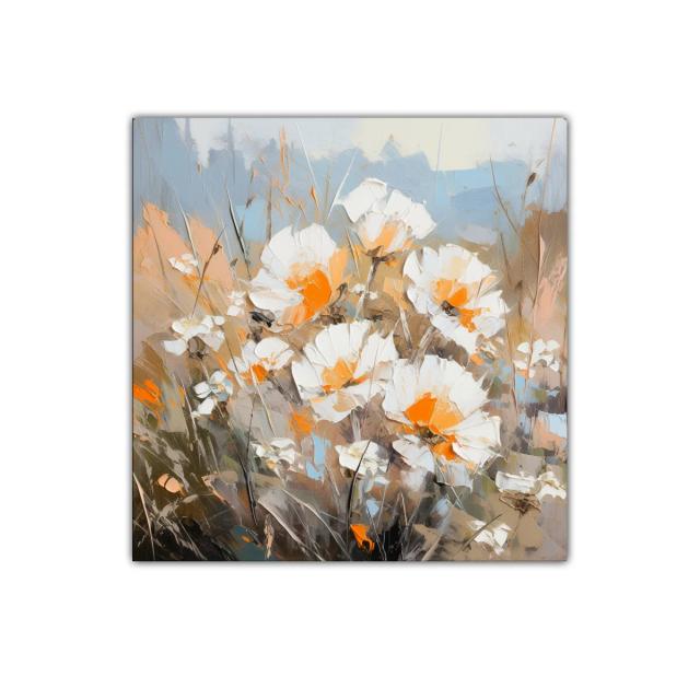 Cuadro decorativo con flores blancas y toques naranjas