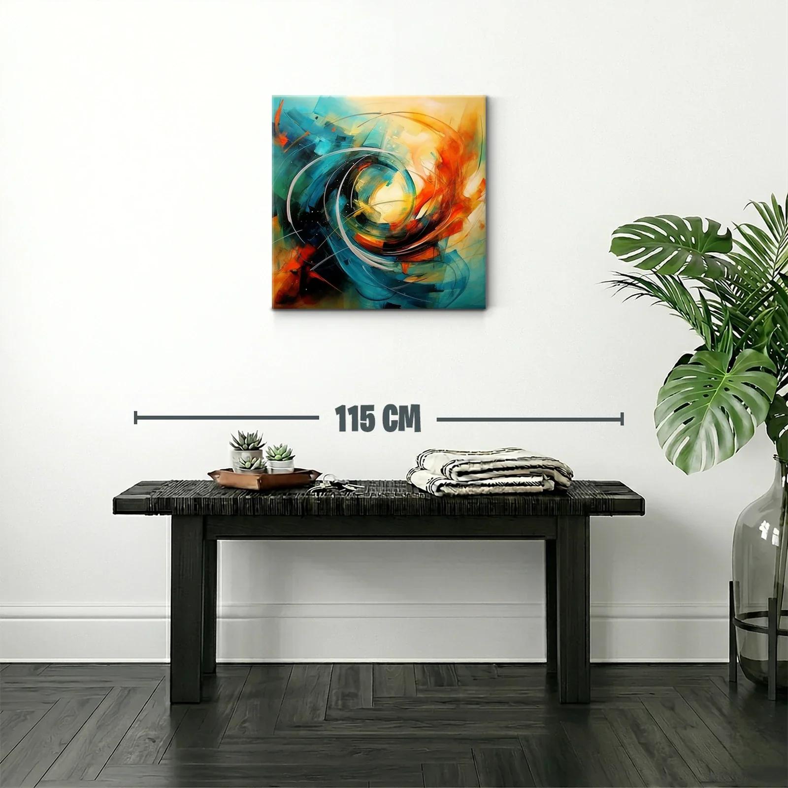 Cuadro abstracto con energía vibrante y dinámica en azul y naranja — miniatura 2